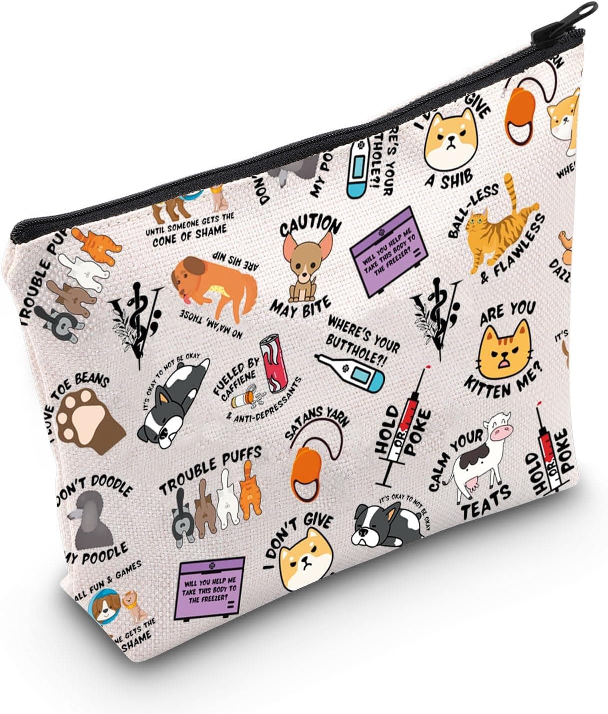 MNIGIU Funny Vet Med Cosmetic Bag Vet Tech Gift Animal Lover Gift Vet Meme Makeup Bag Veterinarian Gift