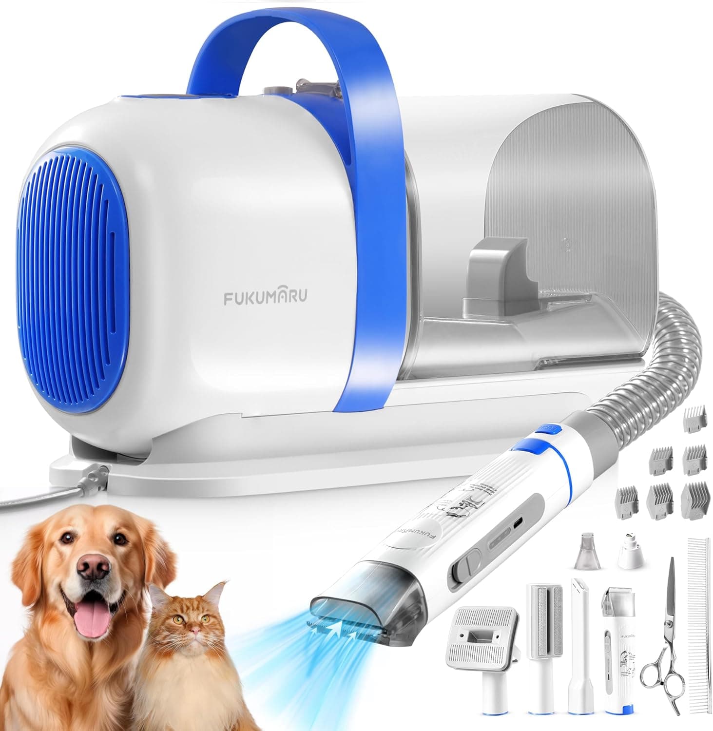 FUKUMARU Dog Grooming Vacuum & Pet Vacuum Grooming Kit, Pet Groom Tools for Dog Hair Shedding, 2L High-Capacity Cup, 6 Professional Tools with Dogs Nail Grinder and Cat Fur Clipper