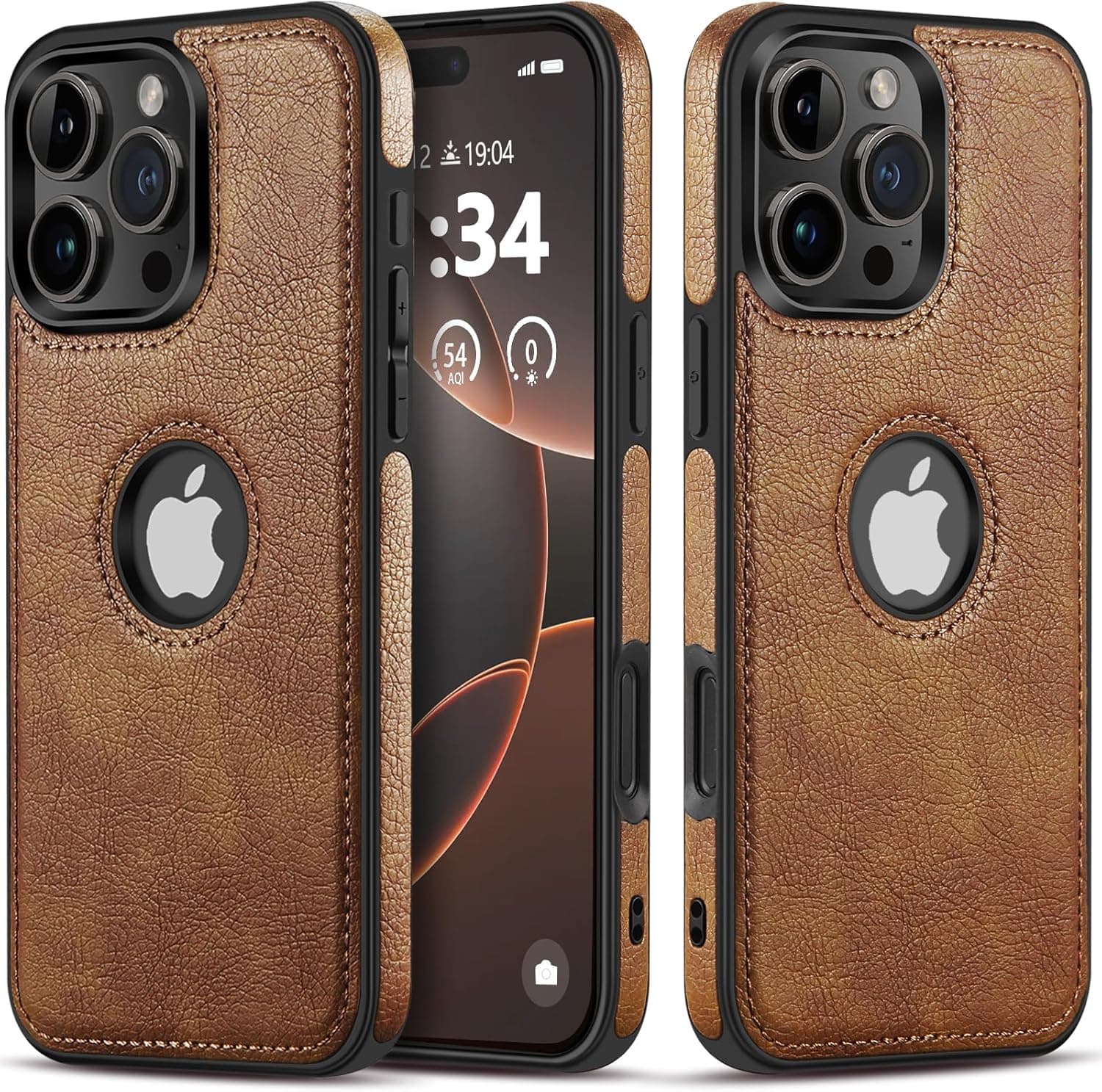 Unique Design Luxury Leather Business Phone Case for iPhone 16 Pro Anti-Slip Scratch Resistant Ultra Slim Protective Case (2024,6.3”) (Brown)