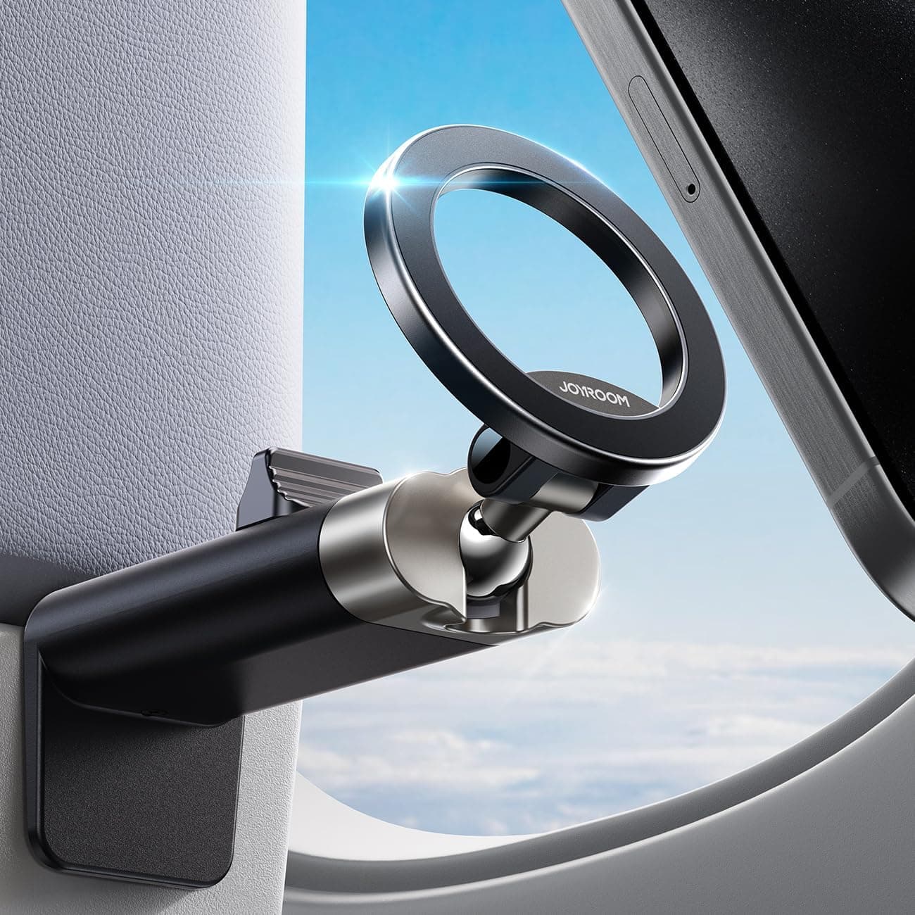 JOYROOM 【360° Metal Ball & Titanium】 Magsafe Airplane Phone Holder, Travel Essentials for Airplane Phone Mount, Universal Travel Phone Holder for Plane, Must Have for iPhone 17 16 15 14 13