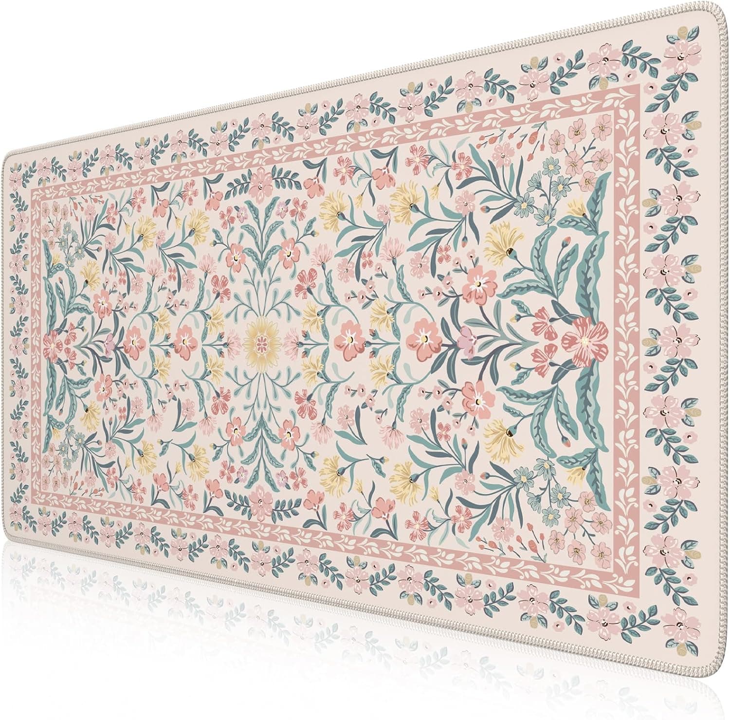 iCasso Pink Floral Desk Mat, Desk Pad, XXL Large Mouse Pad, Anti-Slip Big Mousepad with Stitched Edges, Computer Mouse Pads for Desktop for Women(Pink)