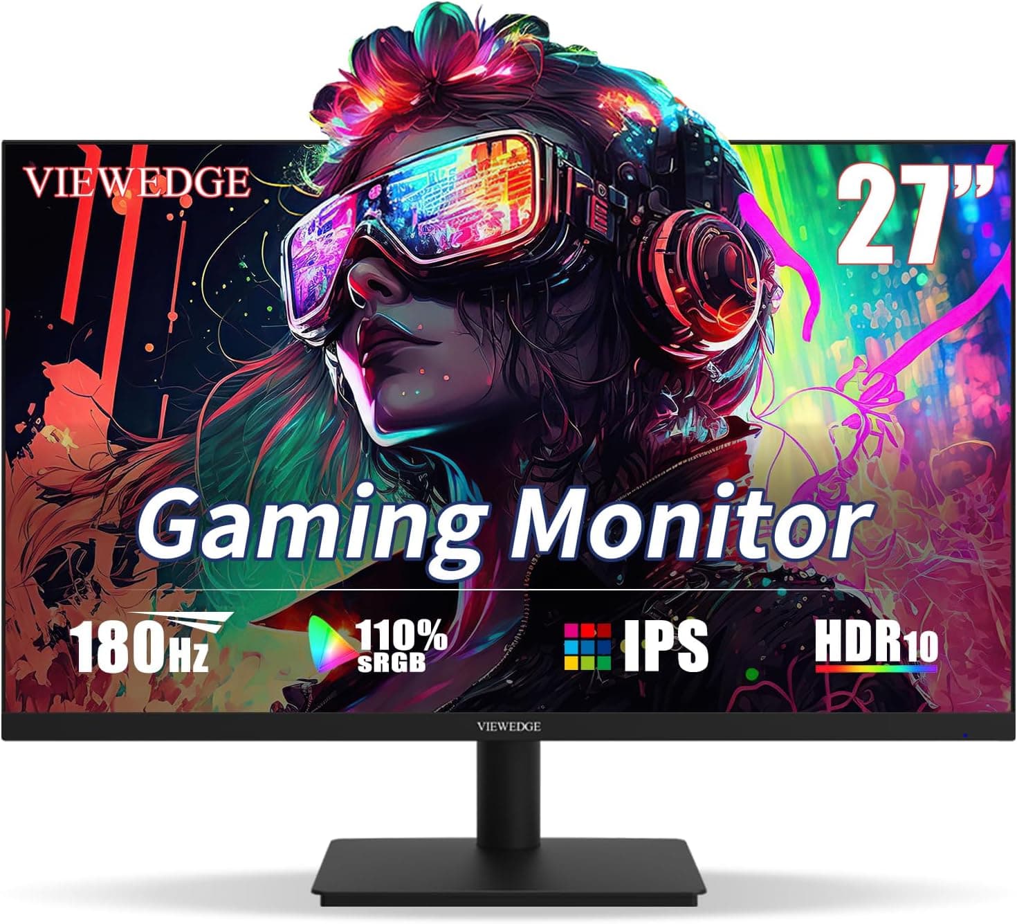 Viewedge Gaming Monitor 27 inch 180hz (Supports 144hz/165hz) 1ms, 110% sRGB with HDR 10 | 1080p IPS Screen, DP HDMI, Built-in Speakers, Support Freesync and Wall Mount