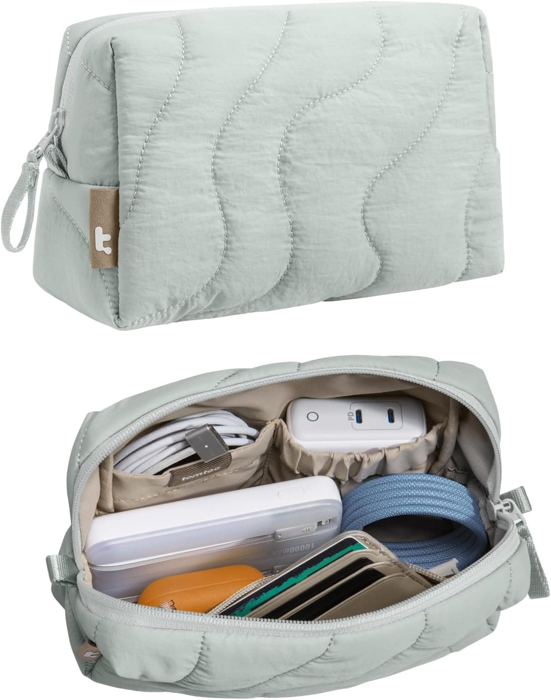 tomtoc Electronics Organizer Travel Case, Soft Puffy Organizer Bag Birthday Christmas Gifts Travel Essentials for Women Girls, Portable Accessory Tech Pouch Storage for Charger, Cord, Cable, Phone