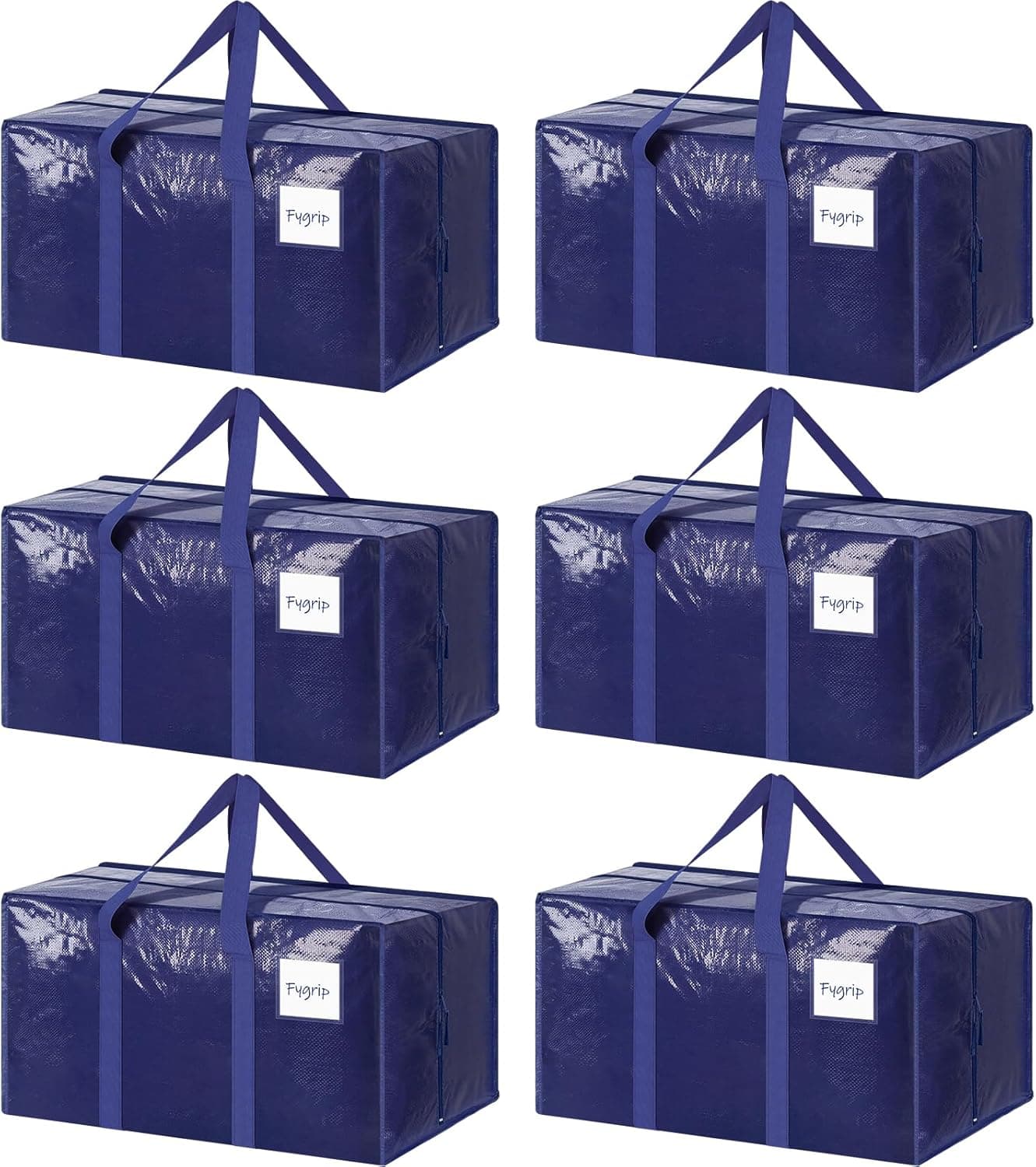 6 Pack Extra Heavy Duty Large Moving Bags with Strong Zipper & Comfortable Handles, Sturdy & Durable Clothes Storage Bags Totes Bins, Blue Packing Moving Boxes for College Supplies, Dark Blue