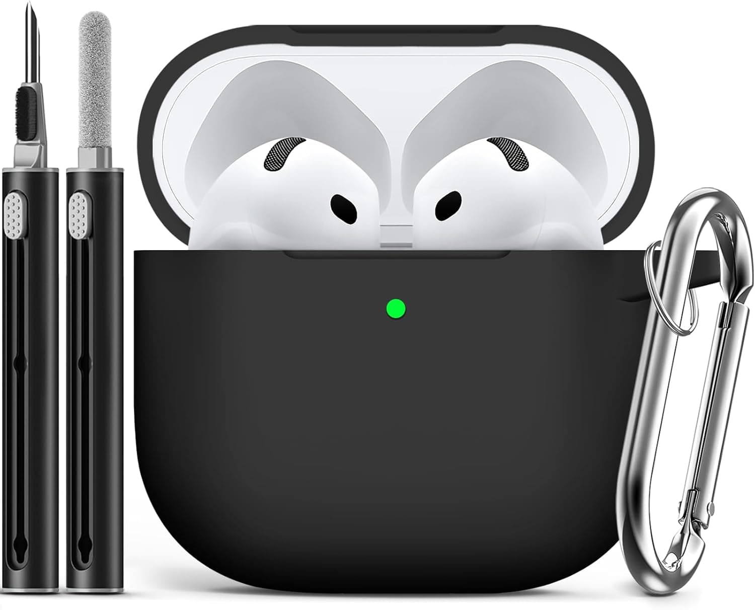 Ljusmicker for AirPods 4 Case Cover 2024 with Cleaner Kit,Soft Silicone Protective Cover for Apple AirPods 4th Generation Cases for Women Men,AirPod 4 Case Accessories with Keychain-Black
