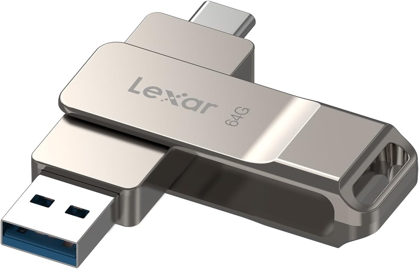 Lexar D40E 64GB Dual USB 3.2 Gen 1 Type-C Jump Drive, USB-C Flash Metal Housing Swivel Design Thumb Drive(Champagne Silver)