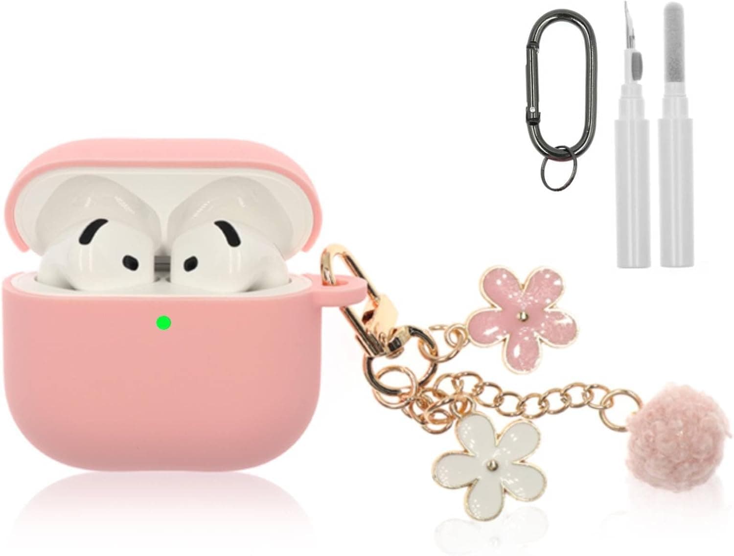 Compatible with AirPods 4 Case, Premium Soft Silicone Protective Case Cover for Apple AirPods 4th Generation with Cleaner Kit Keychain Accessories for Women Girls (Pink, for AirPod 4 case)