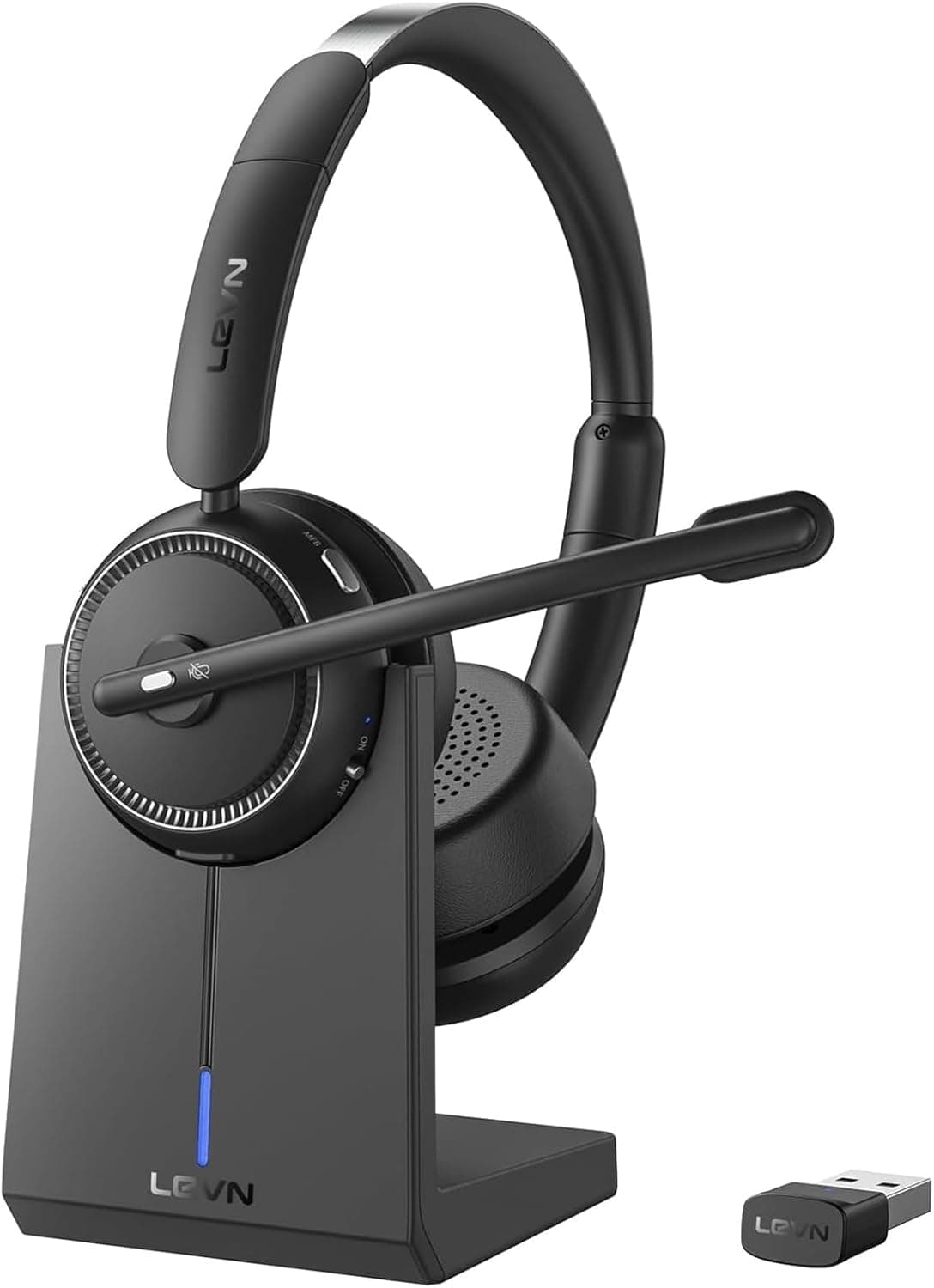 LEVN Wireless Headset with Mic for Work, Bluetooth Headset with AI Noise Cancelling Microphone, Wireless Headphones with Mic for Work from Home, Office, Call Center, Computer, Laptop, PC, Zoom, Teams