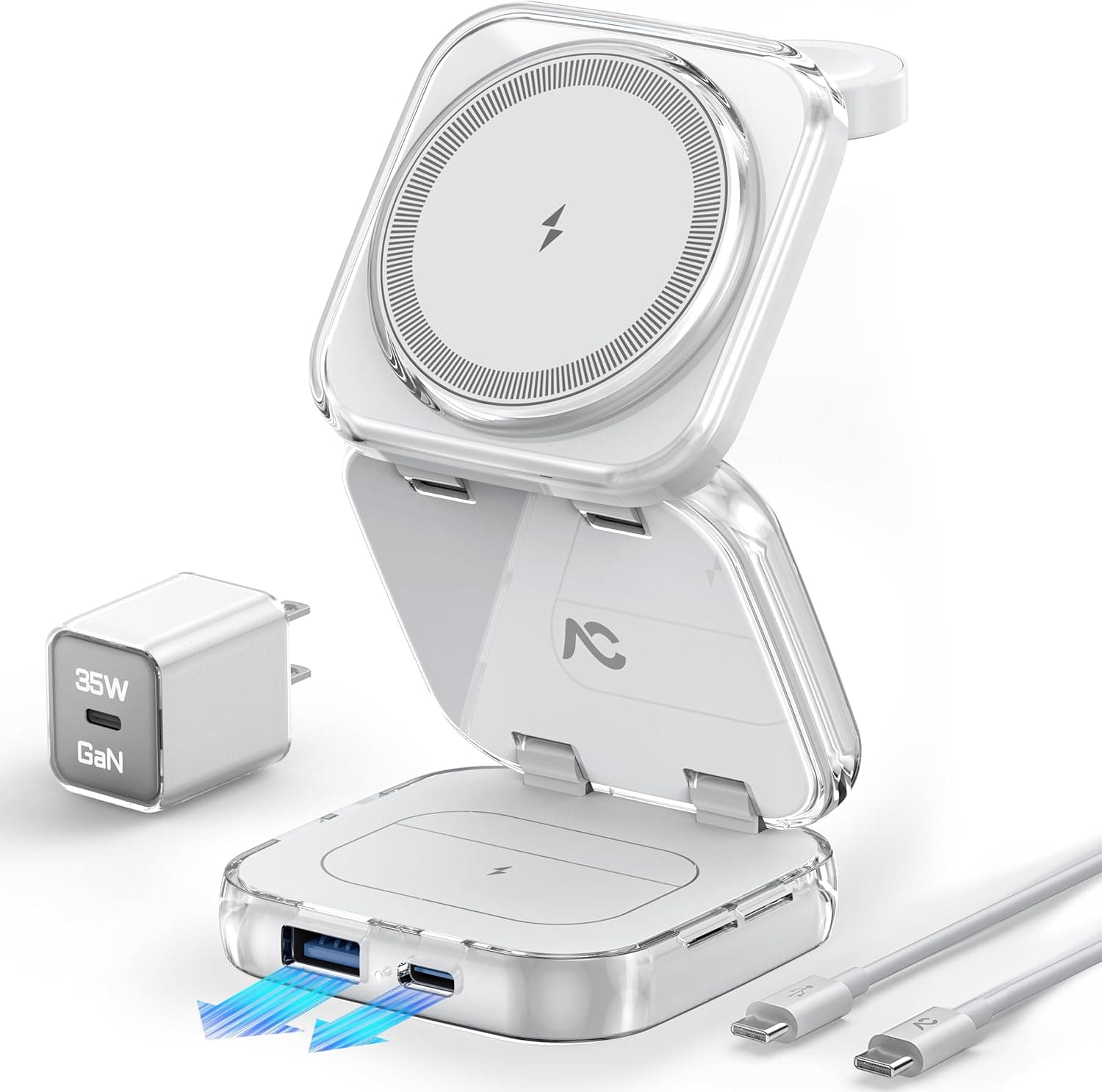 5-in-1 Wireless Charger for MagSafe, AC ISLAND Portable Travel Charging Station, 35W Max Fast Foldable Magnetic Stand, Evolved for iPhone 17-12 & Air Series, Apple Watch, AirPods (with 35W Adapter)