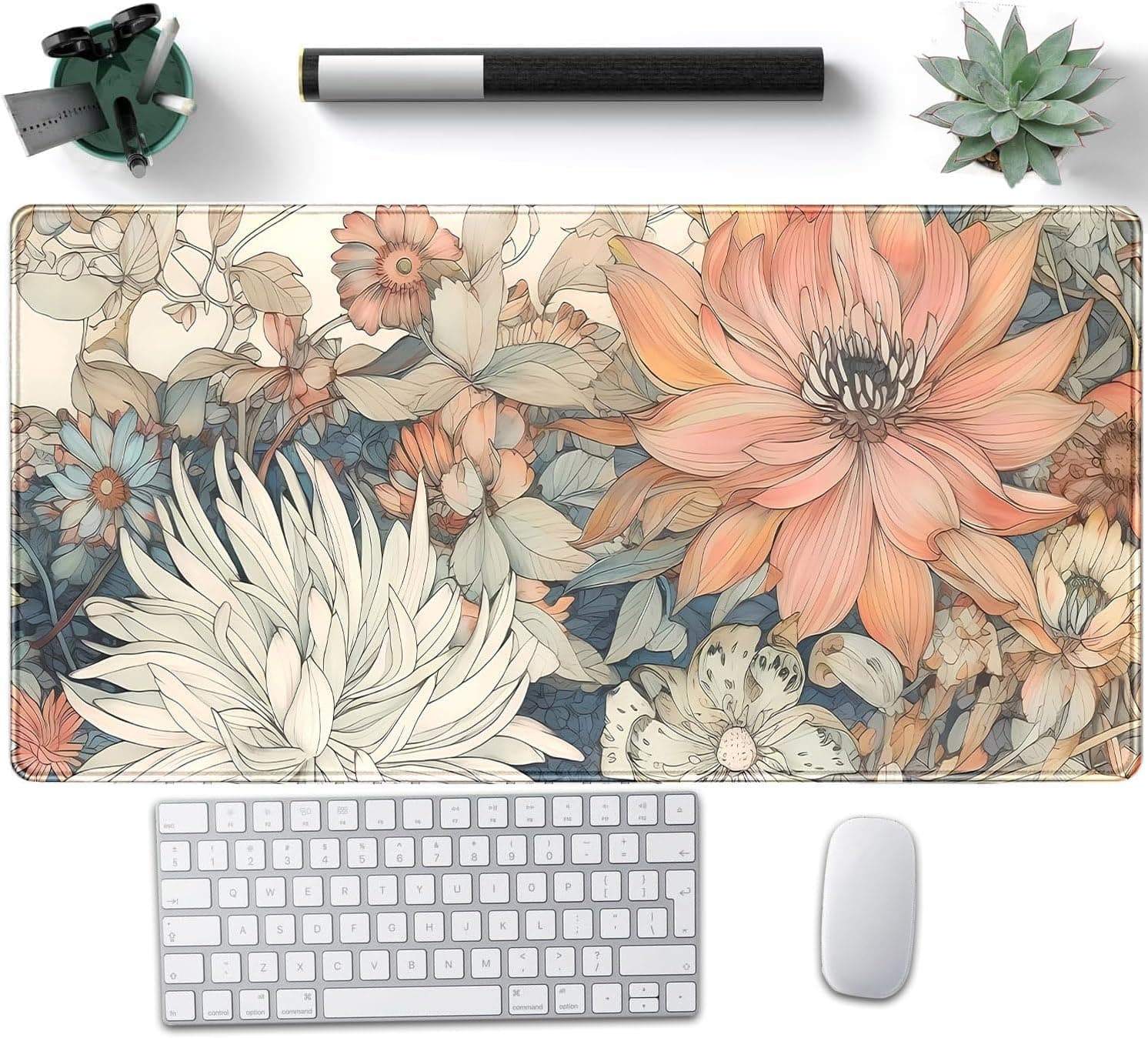 Japanese Floral Desk Mat Boho Aesthetic Flower Desk Matt for Desktop Large XXL Gaming Mouse Pad Extended Deskpad Laptop Keyboard Computer Mat Office Decor for Women 31.5 X 15.7