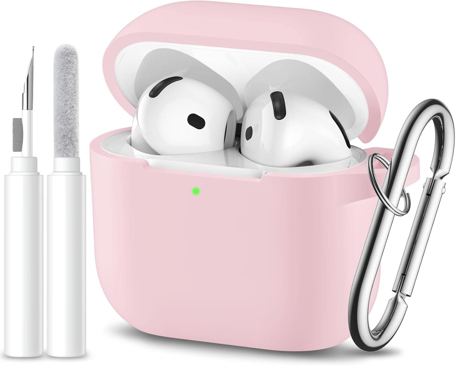 for Airpods 4th Generation Case Cover(2024),Soft Silicone Full Protective Case for AirPods 4 Case with Keychain & Cleaner Kit,Compatible with Apple Airpods 4 for Women,Men（Lightpink）