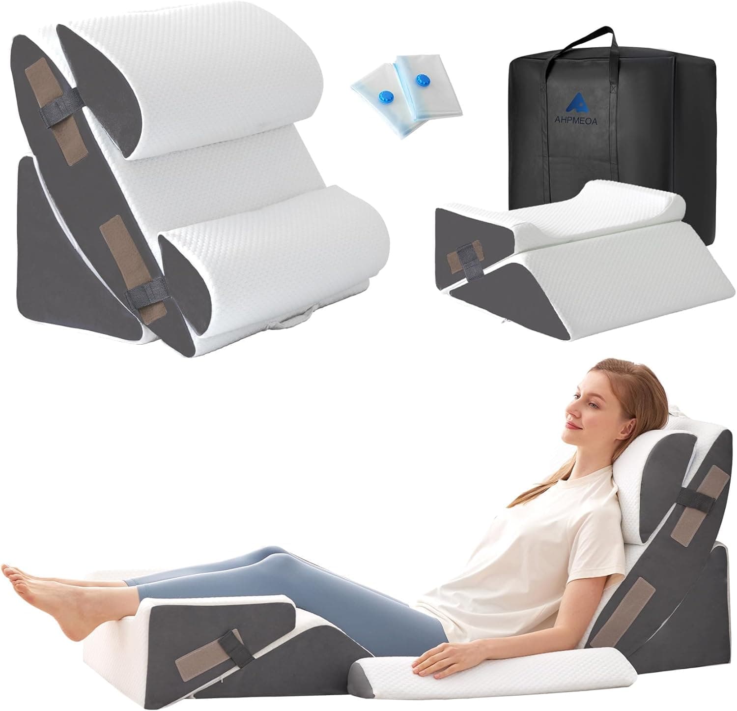 6PCS Wedge Pillow Set for After Surgery, Bed Wedge Pillow Post Surgery, Wedges Pillows for Back Pain Relief, Acid Relux, Sit Up Pillow for Beds, Beds Wedges & Body Positioners, White/Grey