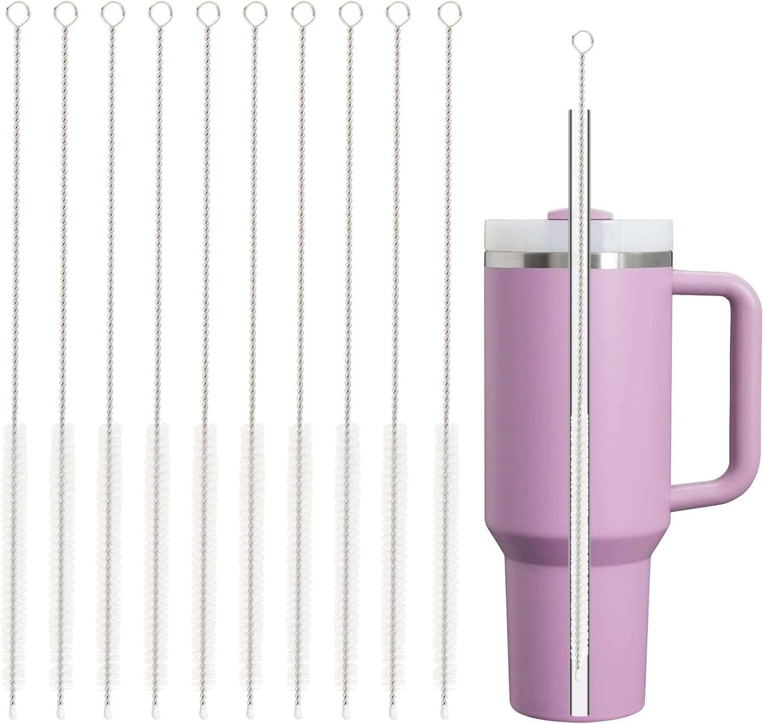 Straw Cleaner Brush for Stanley, 10Pcs Reusable Extra Long Straws Cleaning Brush for 14oz 20oz 30oz 40oz Stanley Mug, Cleaning Brushs for All Plastic, Glass, Stainless and Silicone Straw