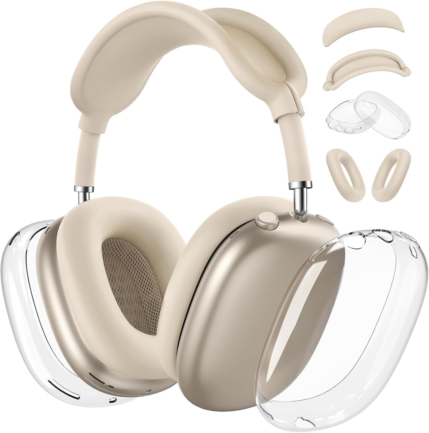 for AirPods Max Case Cover, Anti-Scratch Ear Pad Case Cover/Ear Cups Cover/Headband Cover for Apple AirPods Max Headphones (2024/2020), Clear TPU Transparent and Silicone Accessories, Stone [4 in 1]