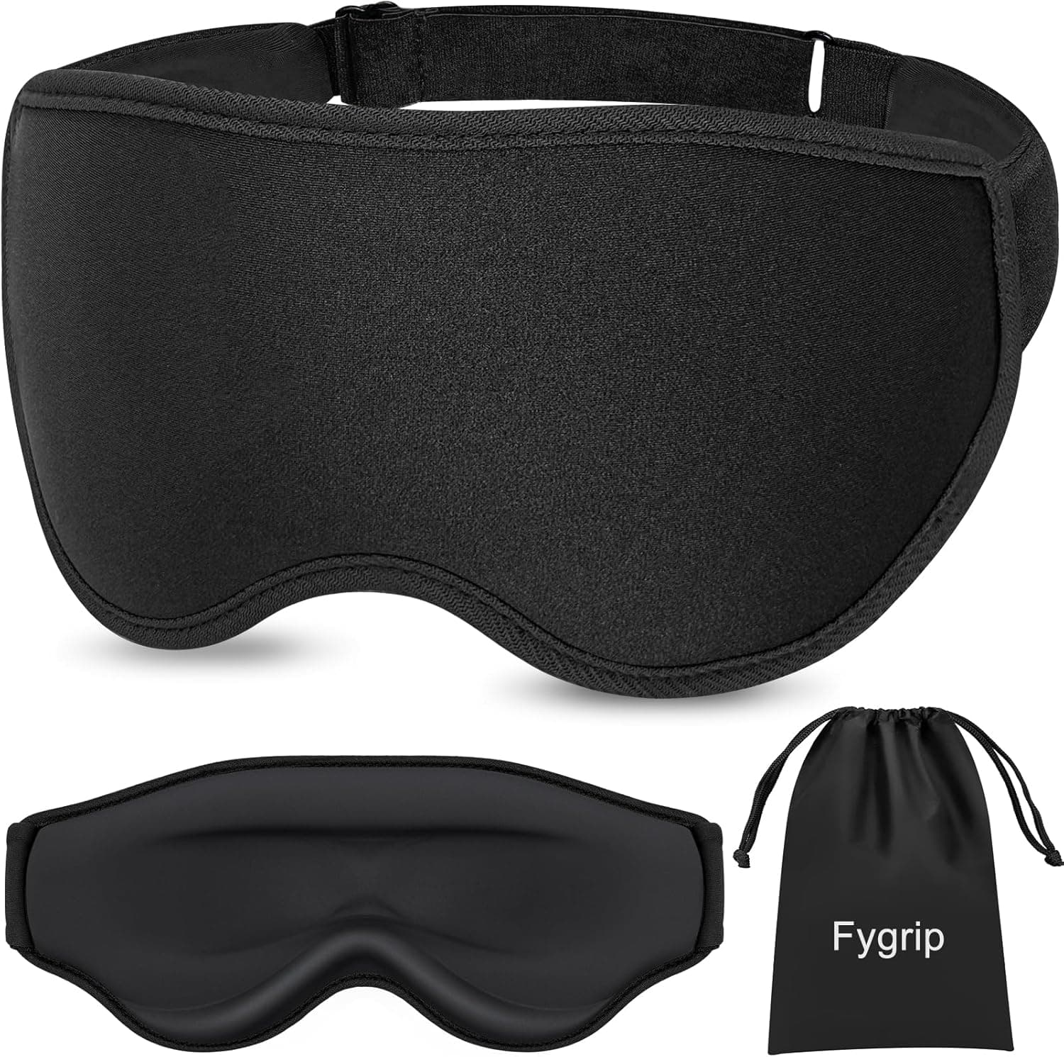 3D Eye Mask Sleep Mask for Men & Women, 100% Pressure-Free & Light Block-Out Eye Mask for Sleep with Easy Adjustable Strap, Night Eye Cover for Travel, Black