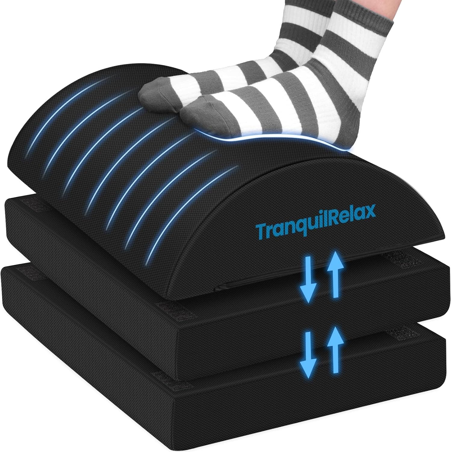 Foot Rest for Under Desk at Work, Gaming Accessories Foot Stool with 3 Adjustable Heights & Washable Cover, Comfortable Office Desk Accessories, Footrest for Office, Home and Car (Black)