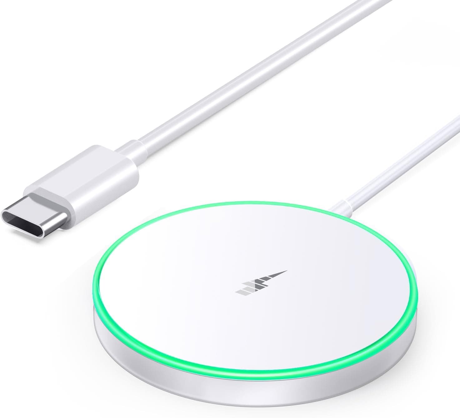 Magnetic Wireless Charger 15W Mag Safe Charger-Fast Charging Pad Compatible with iPhone17/16/15/14/13/12 Series & Airpods 2 3 Pro-LED Mag-Safe Pad with Dual Charging Ports Original Replacement（White）