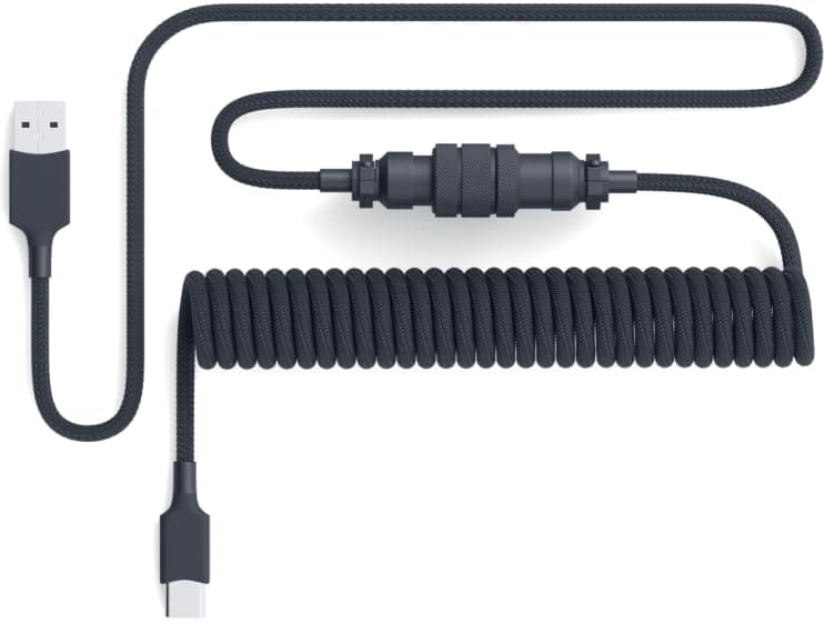 PWNAGE Ultra Custom Coiled Aviator USB C Cable for Gaming Keyboard, Double-Sleeved Mechanical Keyboard Cable with Detachable Metal Aviator, 1.8M USB-A to USB-C, Premium Black Color (Black)