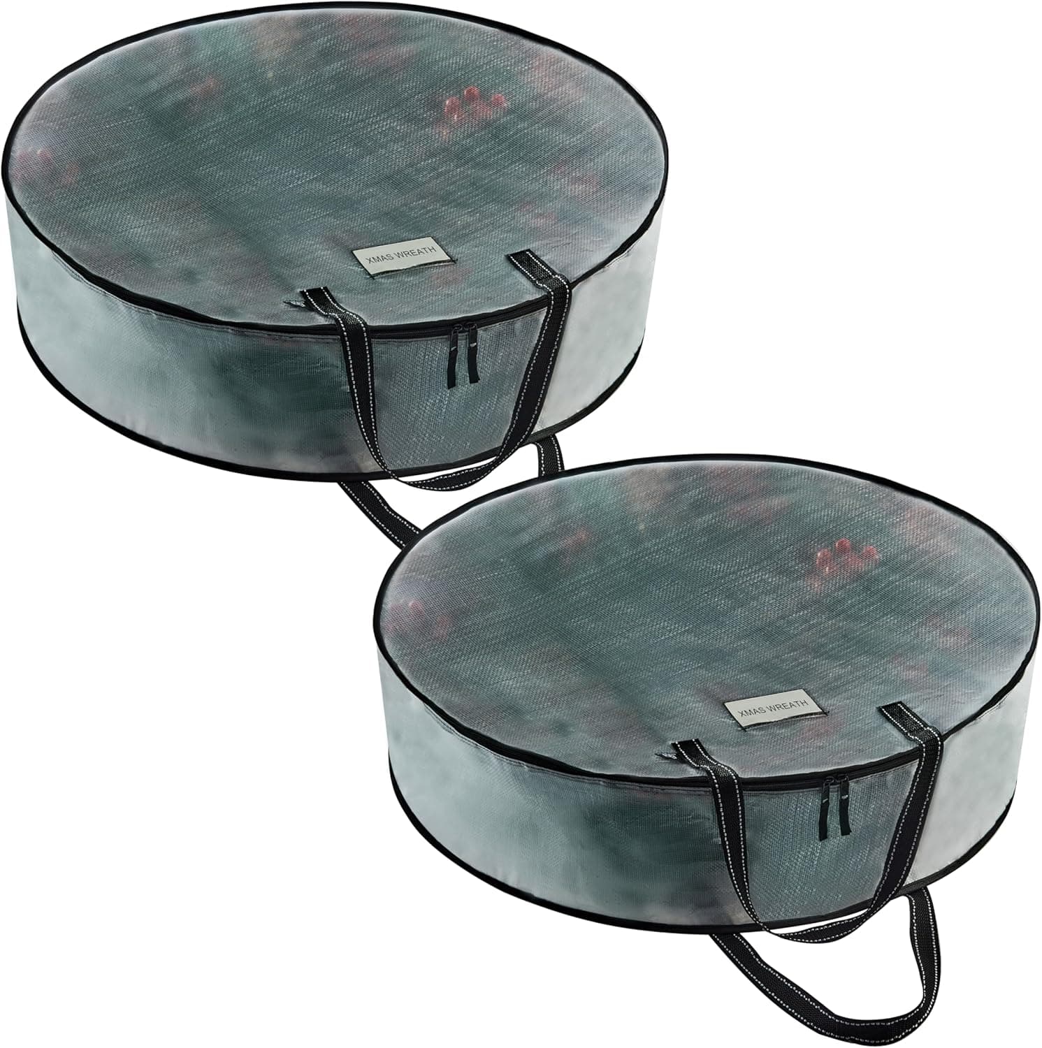 VENO 2 Pack Christmas Wreath Storage Container - 24 Inch Clear Wreath Bag, Christmas Garland and Holiday Decoration Organizers with Zipper and Durable Handles (Clear, 24"-2 Pack)