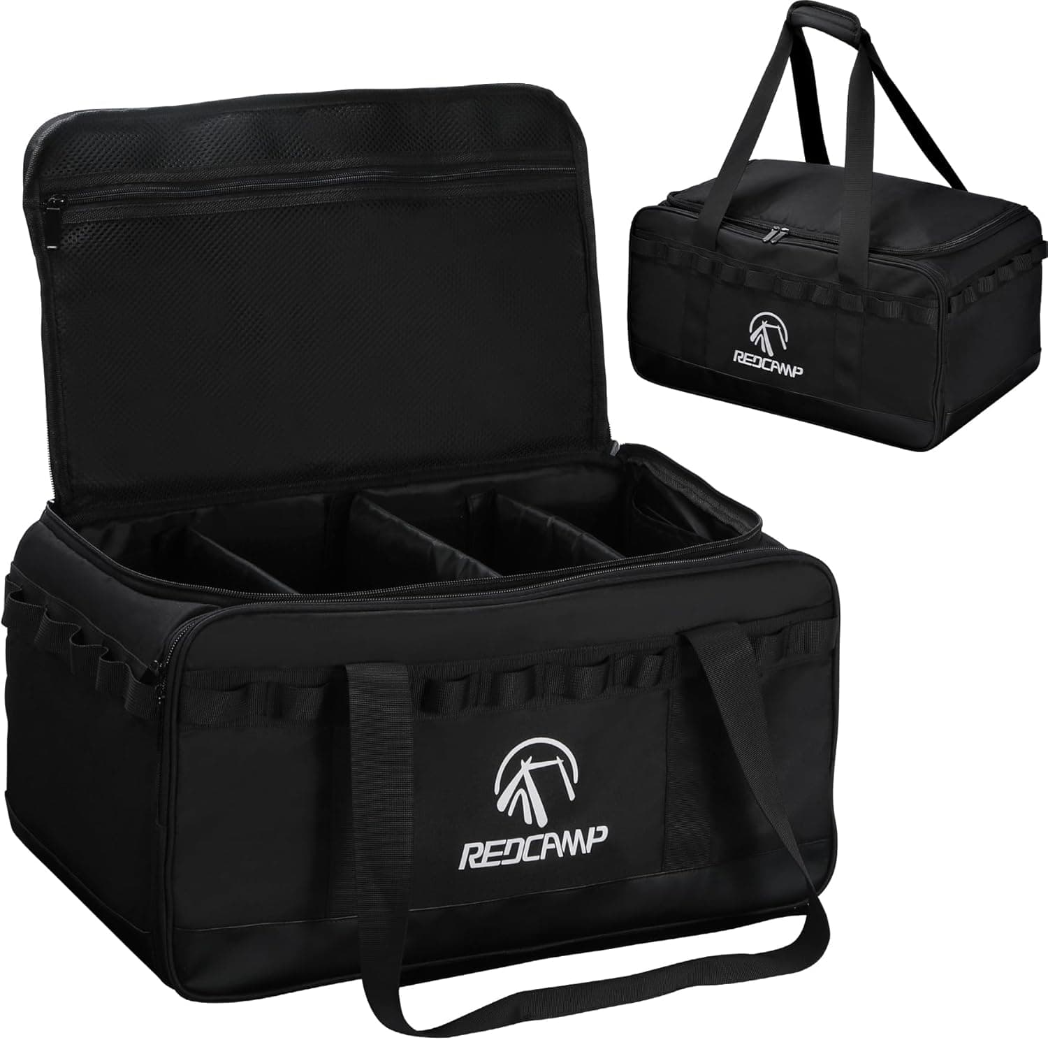 REDCAMP Camping Tote Organizer, 35L Tactical Duffel Bag, Waterproof Camping Storage Organizer with 3 Adjustable Dividers and Shoulder Strap for Outdoor Transport