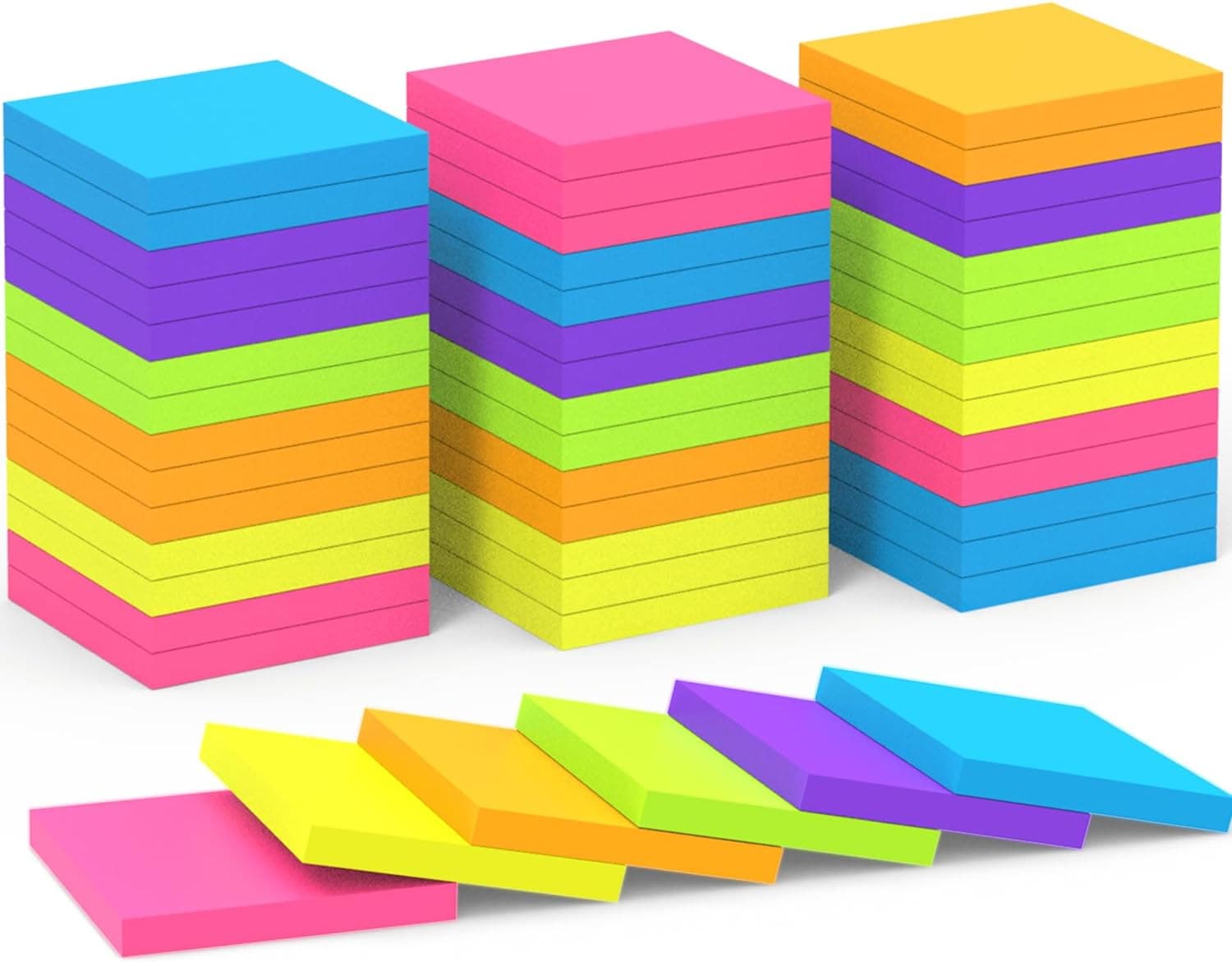 Sticky Notes 3x3 Inch (48 Pads) Bright Colors Self-Stick Memo Pads, Thick Paper Easy to Stick & Remove