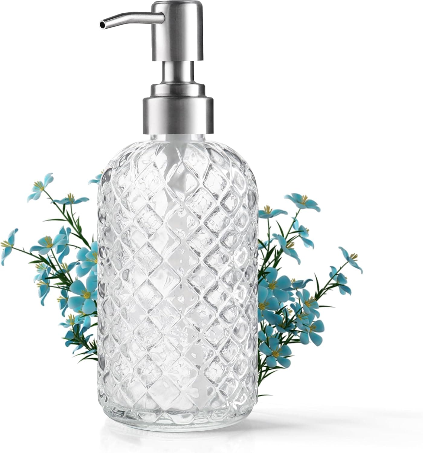 14 Oz Refillable Glass Soap Dispenser with Rust Proof Stainless Steel Pump, for Dispense Hand soap, Body wash, Lotion