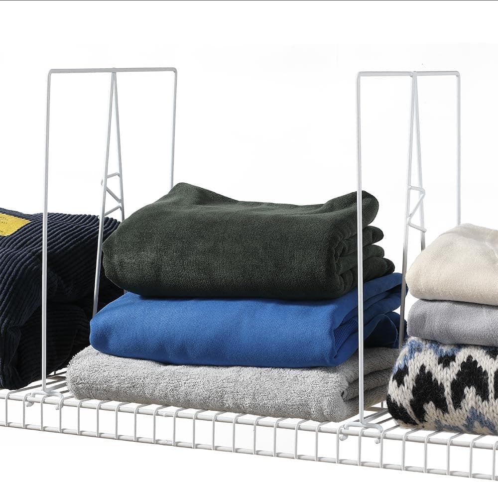 Wire Shelf Dividers - White Closet Organization & Storage Organizer - No Tool Shelf Divider for Wire Shelves - Metal Shelf Accessories – for 12“ Deep Wire Shelves – Tall 16” Height – 4 Pack