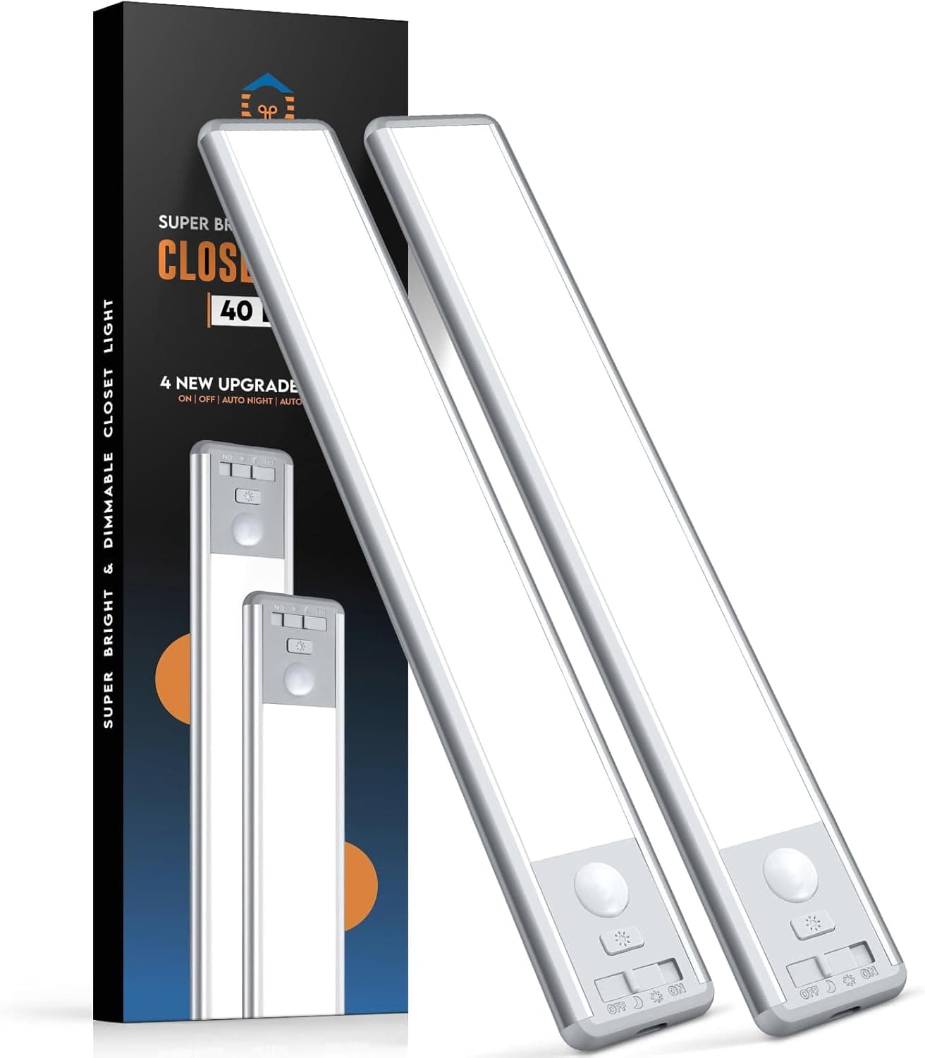 BLS 10inch Under Cabinet Lights, 40 LED Closet Lights, Motion Sensor Light Indoor, Battery Operated Lights, 1800mah USB C Rechargeable Under Cabinet Lighting, Magnetic Night Light for Kitchen (2 Pack)