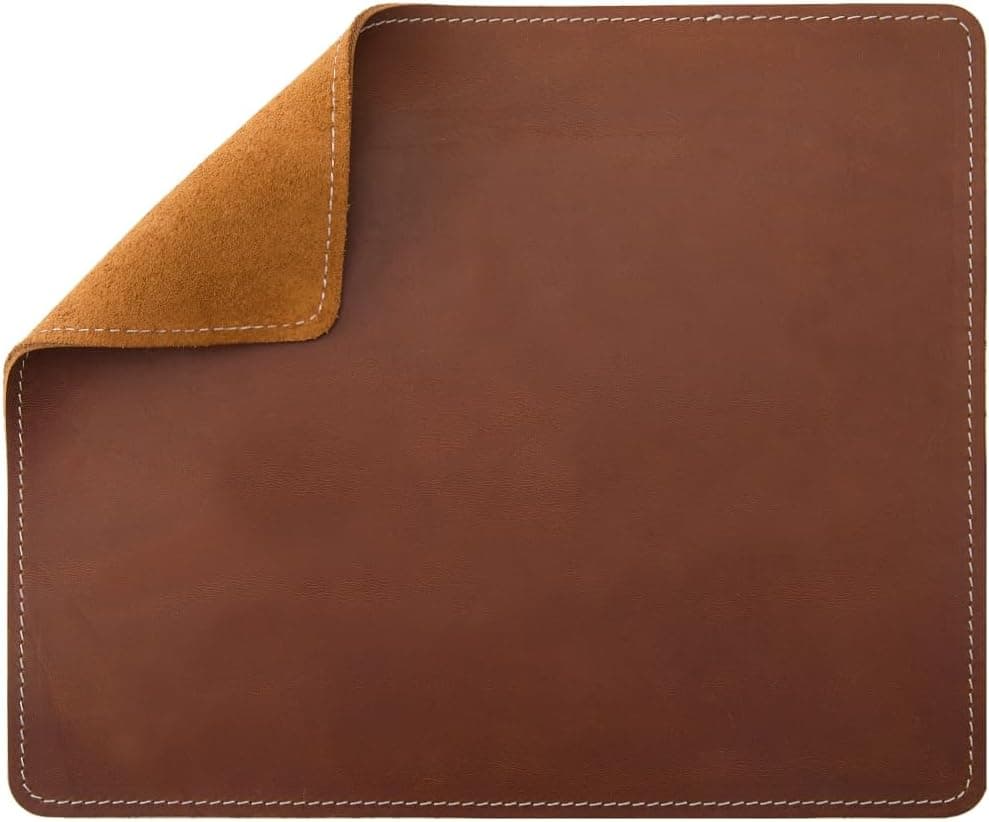 GORGECRAFT Cowhide Mouse Pad Full Grain Genuine Leather Mousepad with Stitched Edge Non-Slip Mouse Mat for Home Office Desktop Computer Essentials Coconut Brown 7.9 x 9.5 Inch
