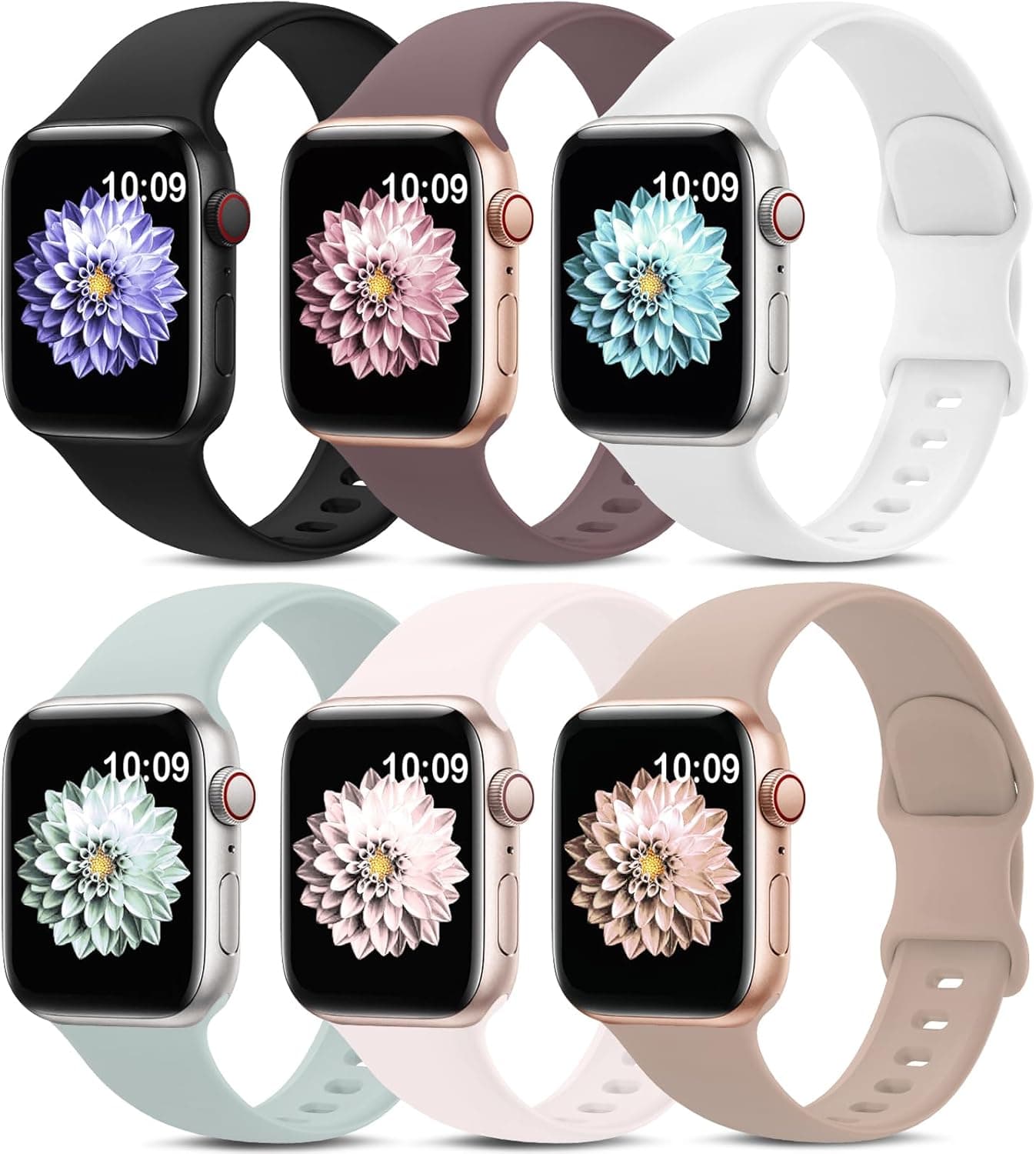 6 Pack Sport Bands Compatible with Apple Watch Band 38mm 40mm 41mm 42mm 44mm 45mm 49mm 46mm,Silicone Waterproof Strap for iWatch Apple Watch Series 11 10 9 Ultra 8 7 6 5 4 3 2 1 SE Women Men