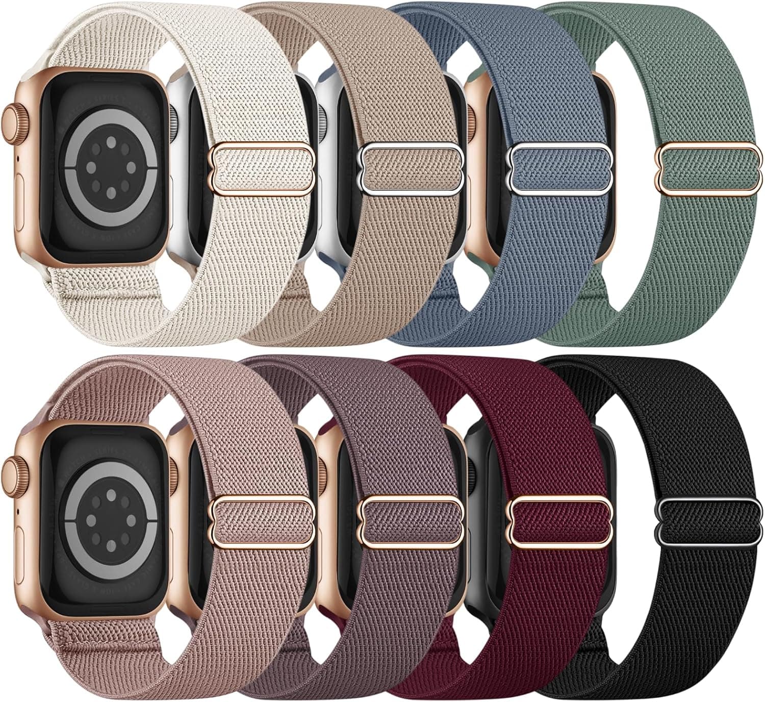 8 Pack Stretchy Solo Loop Band Compatible with Apple Watch Bands for Women Men 40mm 38mm 41mm 42mm 44mm 45mm 46mm 49mm, Nylon Braided Strap for iWatch Series 11 10 9 8 7 6 SE 5 4 3 Ultra 3 Ultra 2