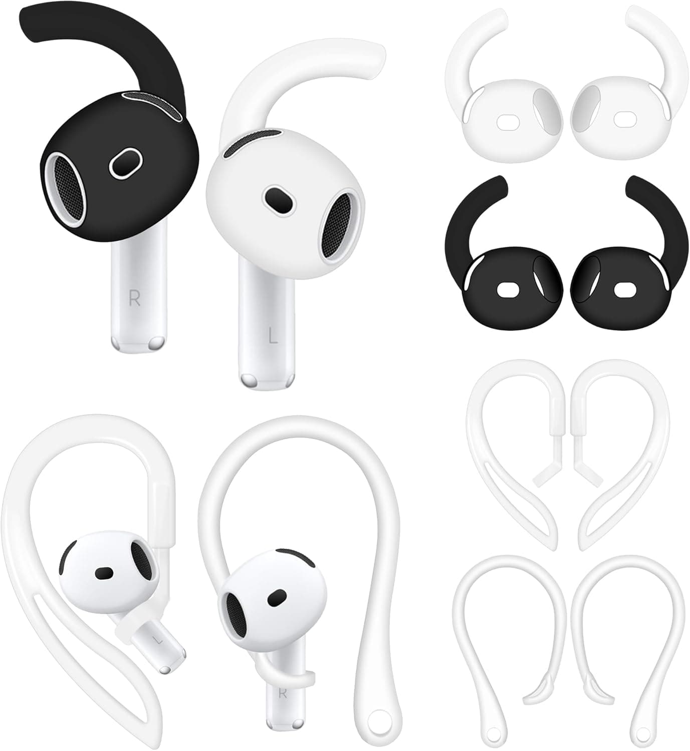 Compatible with AirPods 4th Anti Slip Kit, Silicone Sport Ear Hooks and 360° Rotation Adjustable Length Outdoor Earhooks Grip Ear Tips Wing Buds Holder for New AirPod 4-4X1