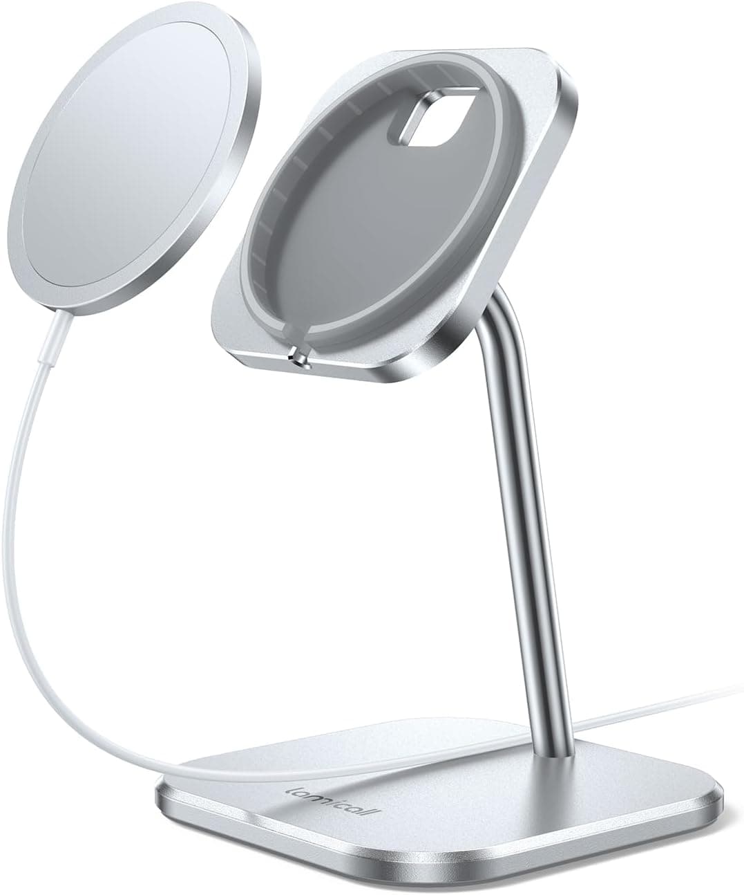 Lamicall Aluminum Phone Stand for Apple 25W MagSafe Charger - [Charger Not Included] 360° Rotation Adjustable Charging Holder Dock for Desk, Compatible with iPhone 17, 16, 15, 14, 13 Pro Max Plus Air