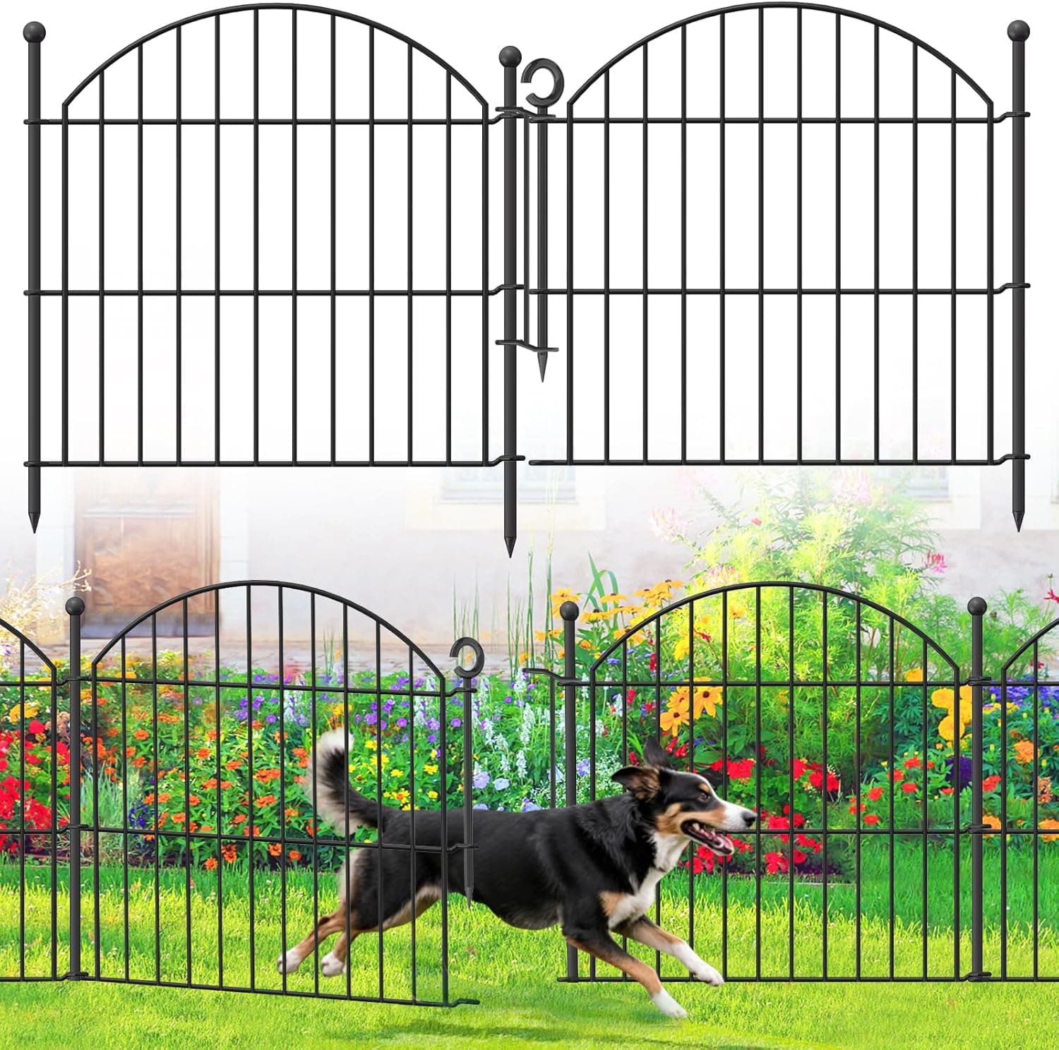 Decorative Garden Fence 24in (H) x10ft (L), 5 Pack No Dig Fence Animal Barrier for Dog with Lock, Arched Flower Bed Edging, Wire Border Panel Fencing for Yard Patio Outdoor Decor