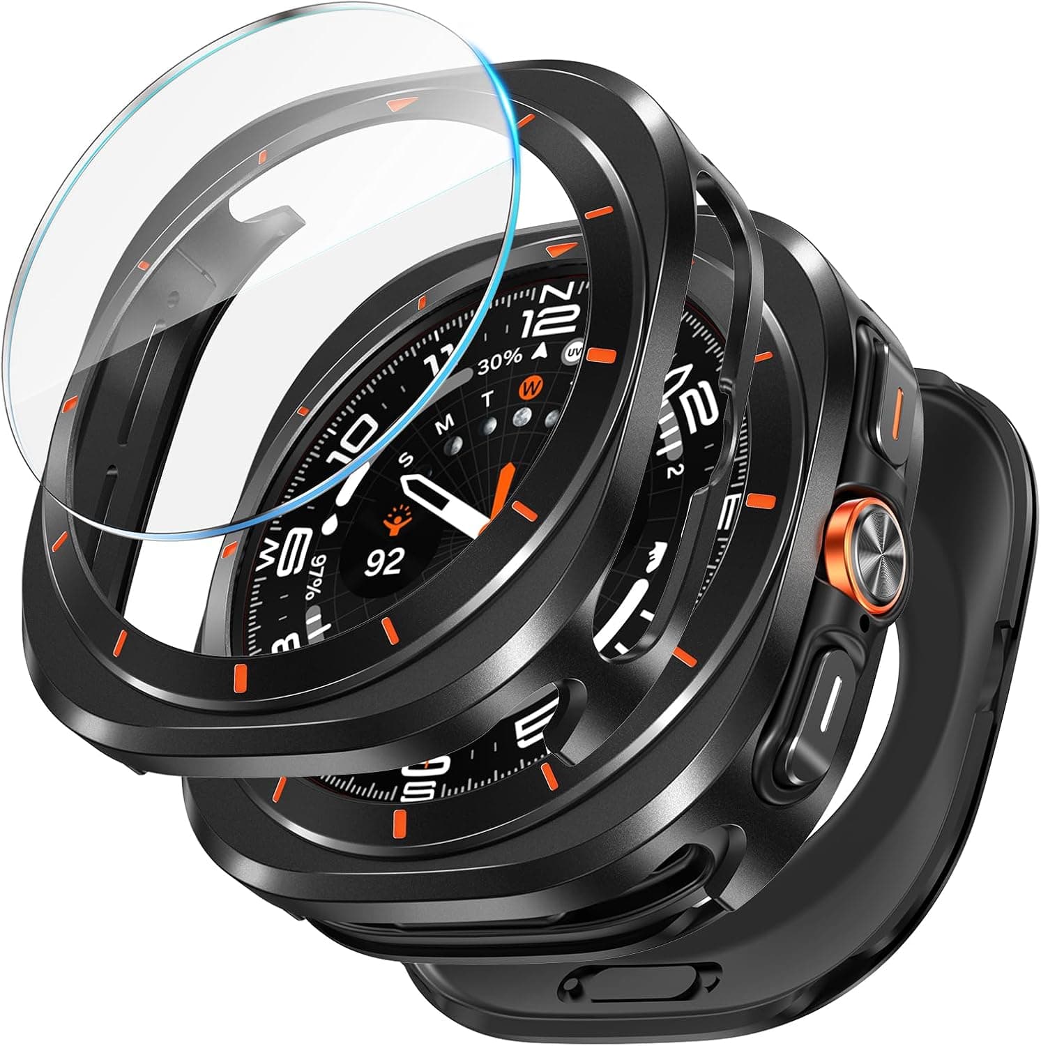 LETOID 3 in 1 Metal Case for Samsung Galaxy Watch Ultra/Ultra 2 Screen Protector 47mm, Stainless Steel Protective Bumper Face, Hard PC Back Cover and 9H Tempered Glass Film for 7 Ultra & 8 Ultra