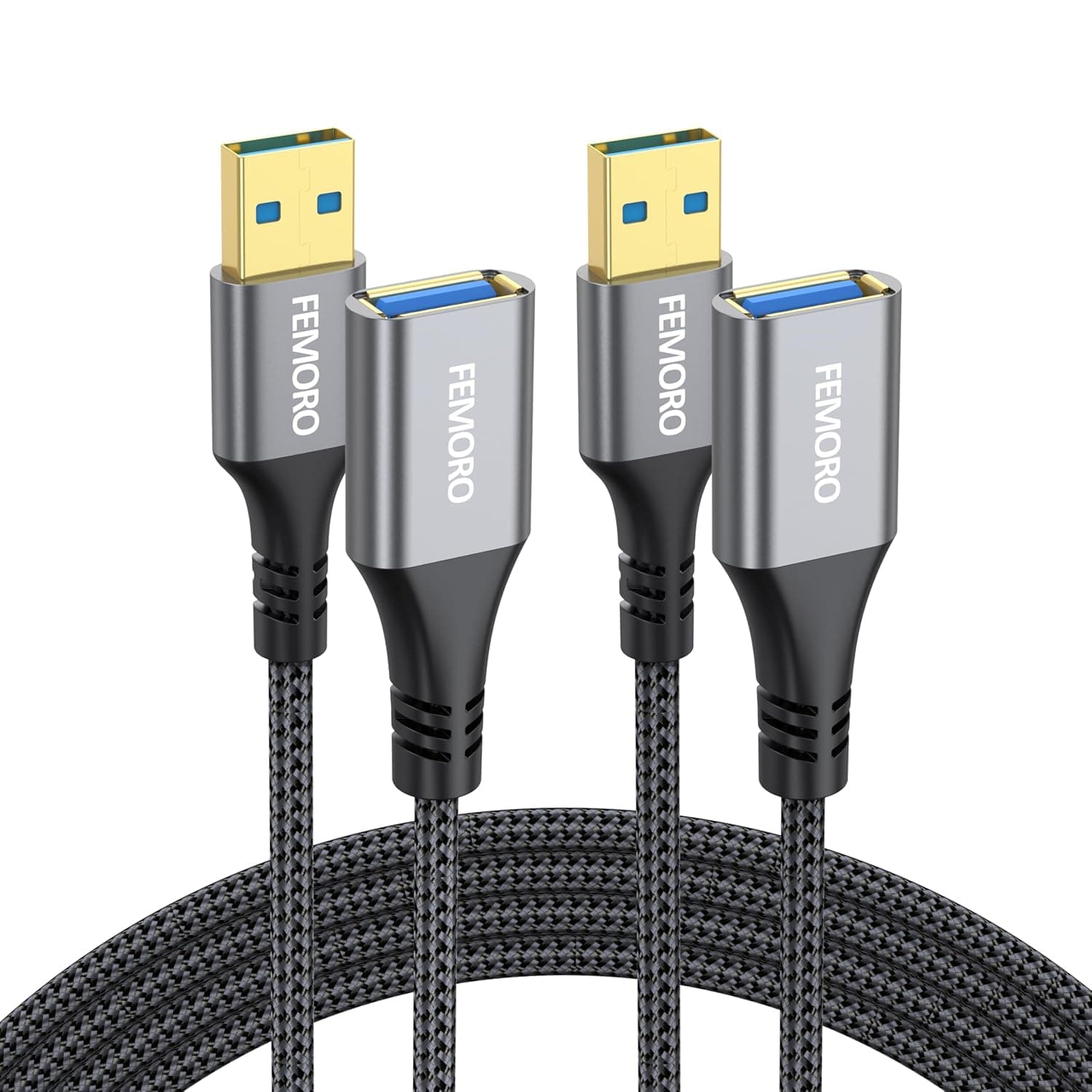 USB Extension Cable 3ft Pack of 2, Type A 3.0 5Gbps Data Transfer & 15W Charging Sync Extender Male to Female for Mouse Keyboard TV Monitor Hub Charger Flash Drive Camera and More