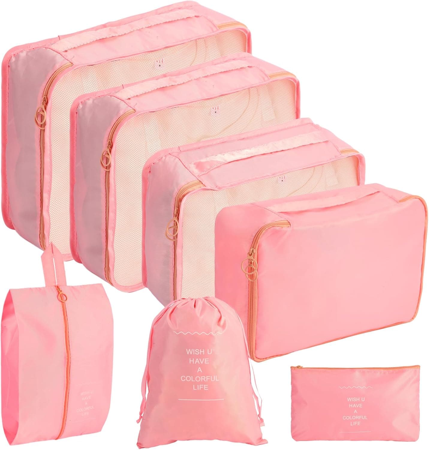 7PCS Packing Cubes for Suitcases, Travel Luggage Organizer Bags, Suitcase Organizer Bags Set for Carry on Luggage Travel Essentials, Pink