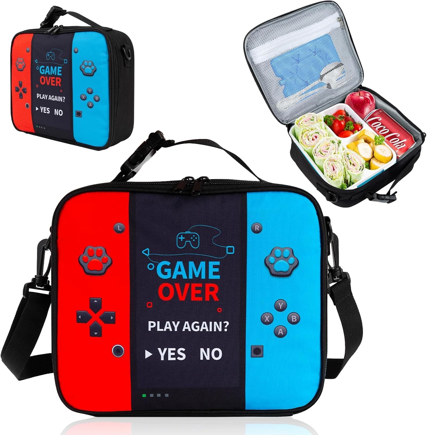 Game Console Insulated Lunch Bag lonchera for Teen Boy Kid Gamer Lunch Box Bento Reusable Large Capacity Portable Waterproof Leakproof with name tag to School Office Picnic (1PCS Lunch Bag)