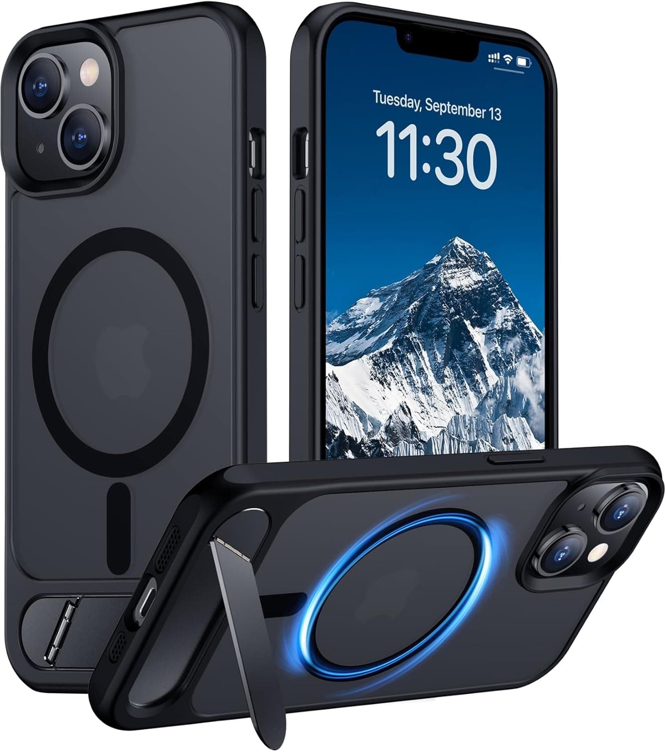 Temdan Compatible with iPhone 14 Case/iPhone 13 Case,[Built-in Invisible Kickstand][Compatible with MagSafe][Military Grade Shockproof] Slim Translucent Matte Phone Case for iPhone 14/13 6.1"