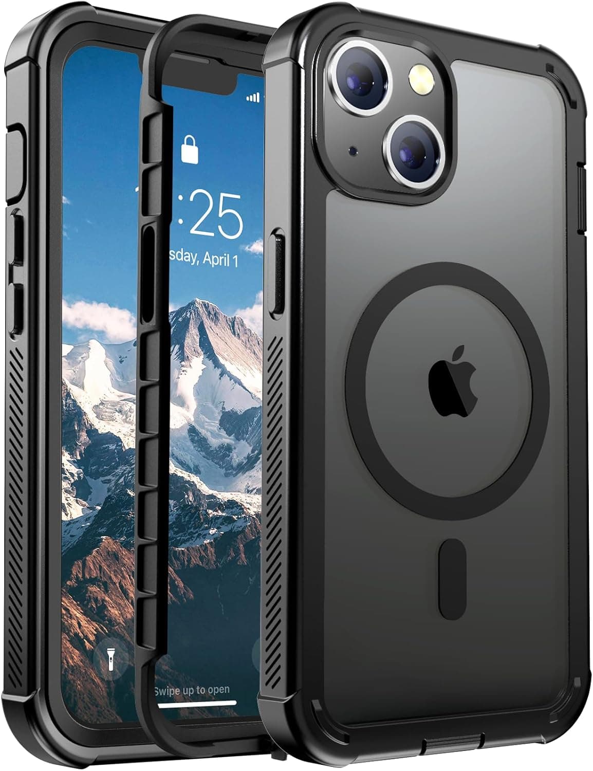 Magnetic for iPhone 13 Case, [Compatible with MagSafe][Military Grade Drop Protection][Heavy Duty Protection][Non-Slip][Shockproof] 2-Layer Durable Bumper Phone Case 6.1''-Black