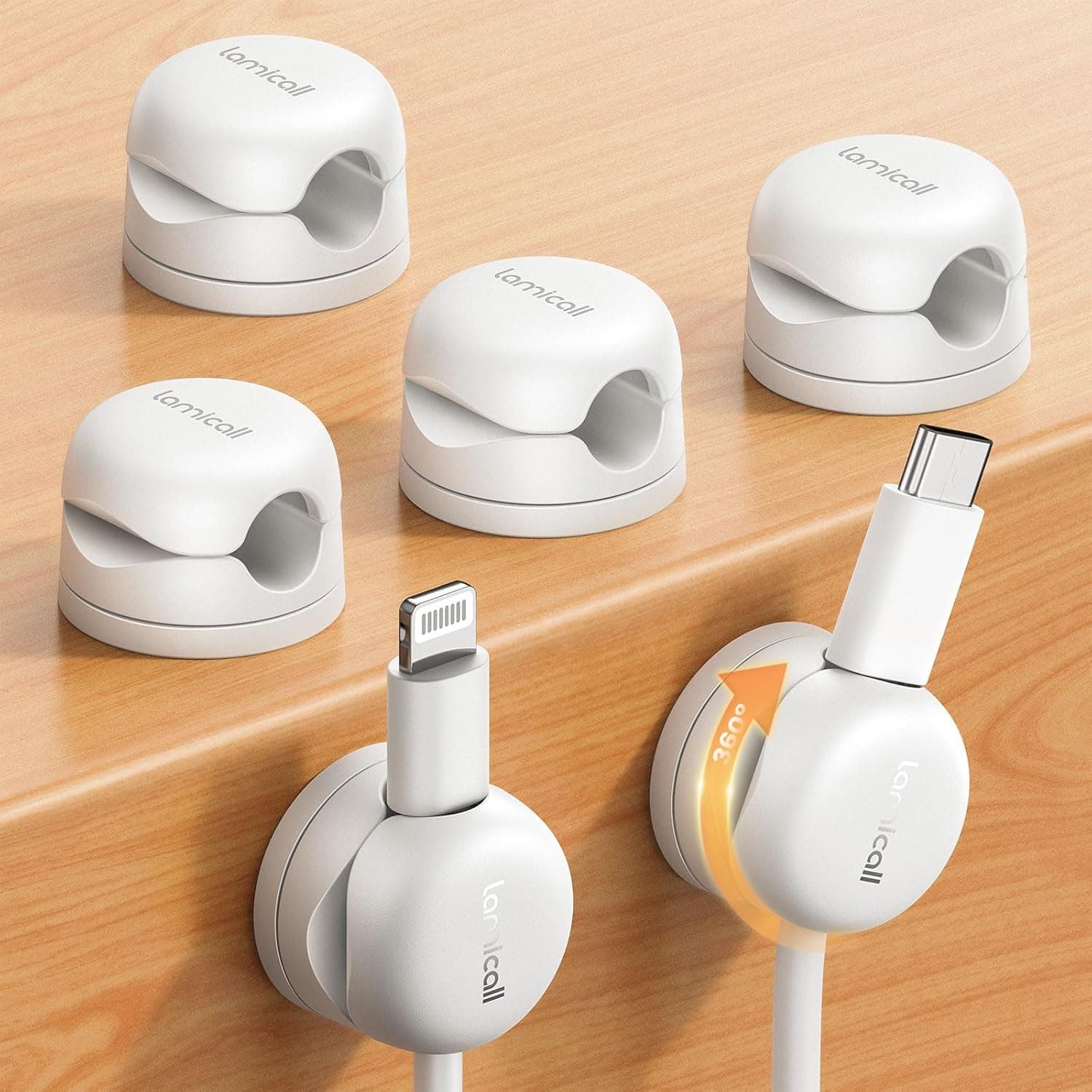 6Pack Rotatable Cord Organizer Cable Clips - Lamicall [1s Lock] Spring Cord Holder, Desk Phone Charger Cable Management, Wire Keeper for Nightstand, Office Accessories & Christmas Home Organizers