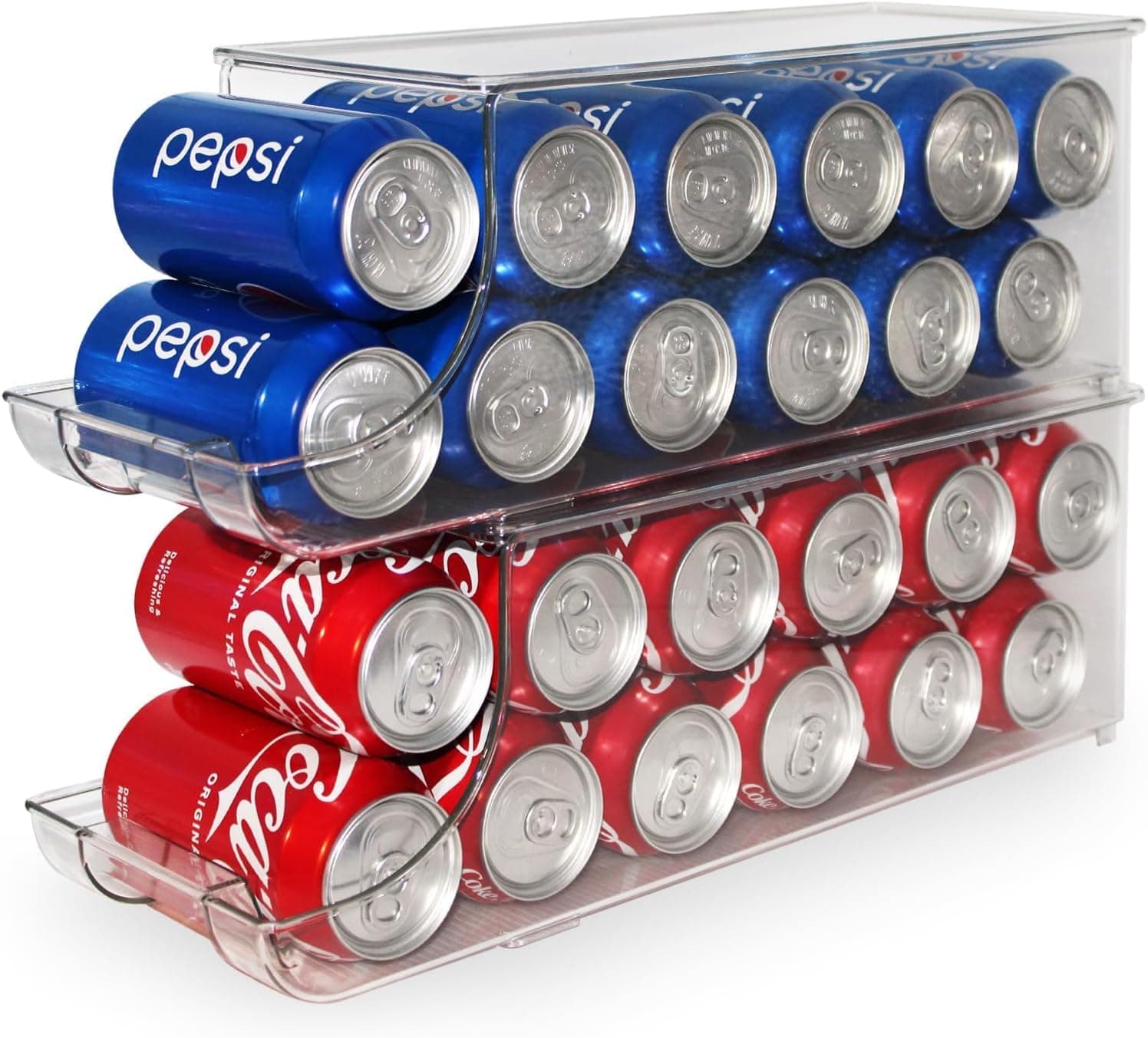 Soda Can Organizer with Lids, Stackable Soda Can Dispenser for Refrigerator, Clear Can Holder Organization and Storage Bins for Fridge, Kitchen, Countertop, Drink Pantry Organizers, Holds 12 Cans Each