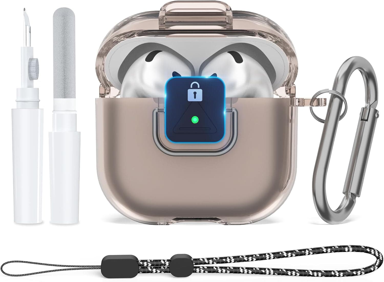 [Secure Lock] for AirPods 4 Clear Case Shockproof Protective TPU Cover Compatible with Apple AirPods 4th Generation (2024) with Keychain/Lanyard/Cleaner Kit (Clear Gray)