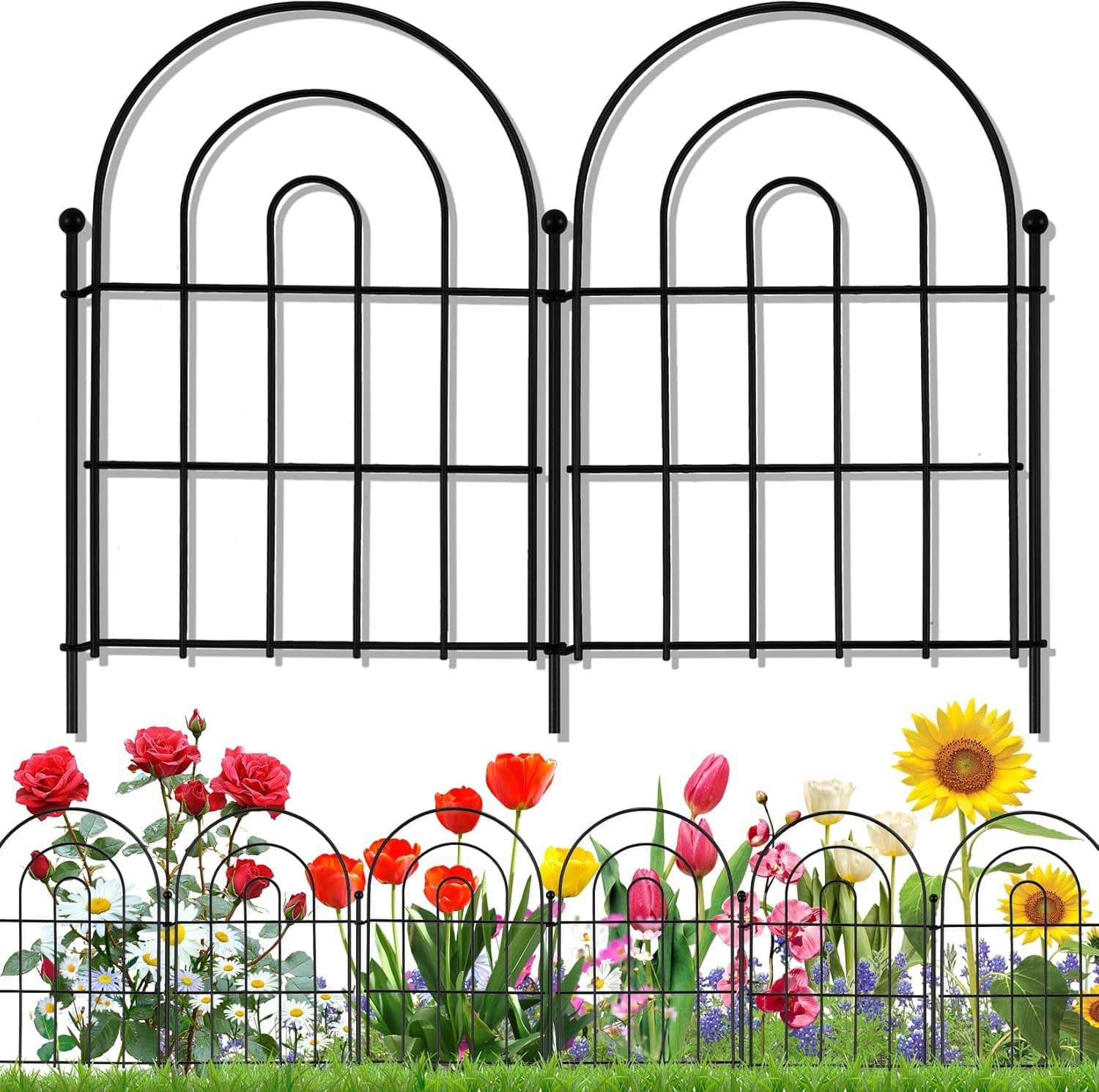 10 Pack Decorative Garden Fence Animal Barrier: 17 in(H) x 10 ft(L) Border Flower Rabbit Garden Fencing Small Arched Rustproof Metal No Dig Fence Landscape Decor for Yard