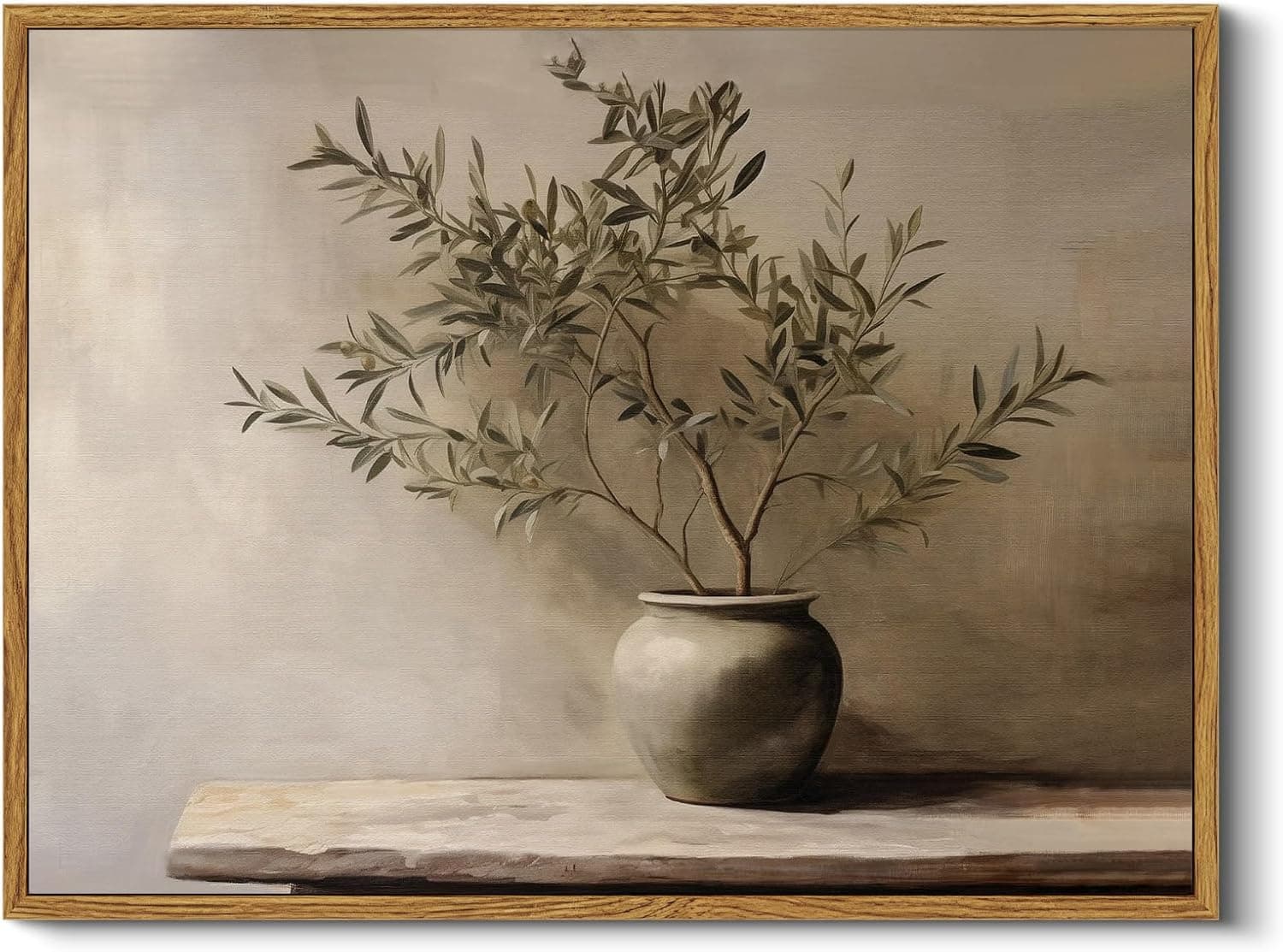 InSimSea Framed Wall Art for Living Room Rustic Olive Branch Still Life Wall Decor Room Aesthetic Oil Painting Farmhouse Art Prints Minimalist Canvas Décor for Bedroom, Bathroom or Office 12x16In