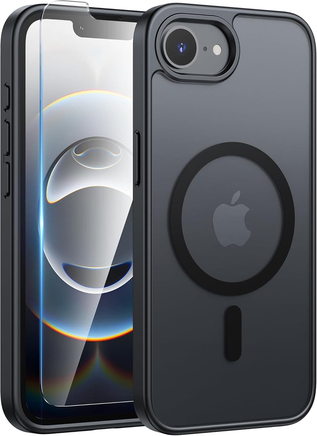 FNTCASE for iPhone 16e Case: [Compatible with Magsafe] Translucent Matte Cases with [Screen Protector] Military Grade Shockproof Protective Phone Cover - Black