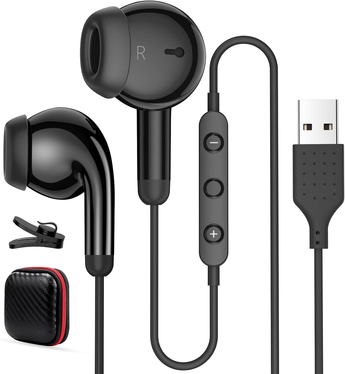 USB Earbuds for PC,Headphones with Microphone for Computer,Wired USB Headset with Mic Audio Control Noise Isolating Stereo Laptop Earphones for Dell for HP for Surface Switch Office Zoom Working Black