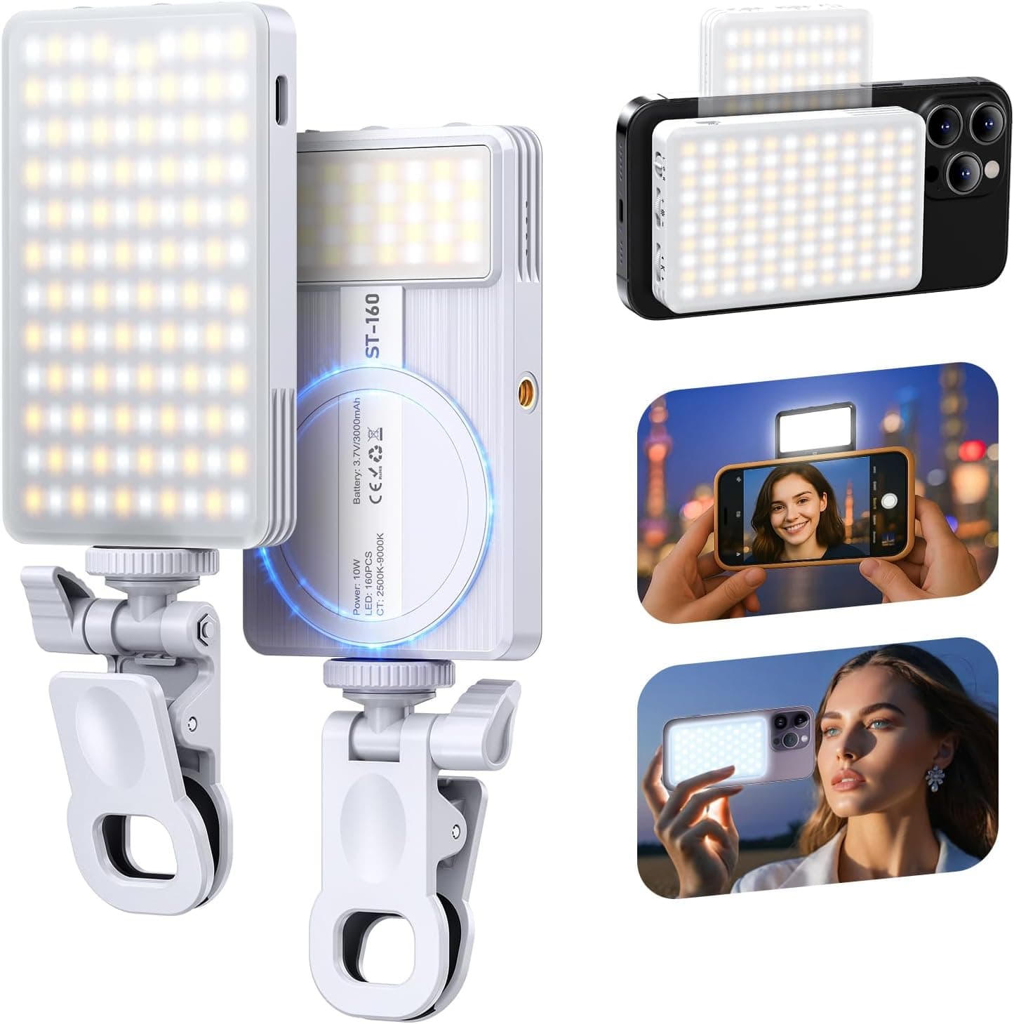 Magnet Phone Light, 160 LED Dual Side Selfie Light Compatible with iPhone Magsafe, 3 Lighting Adjustment Modes, Selfie Lights for iPhone/iPad/Camera/Photography/TikTok/Vlog/Video/Zoom Calls