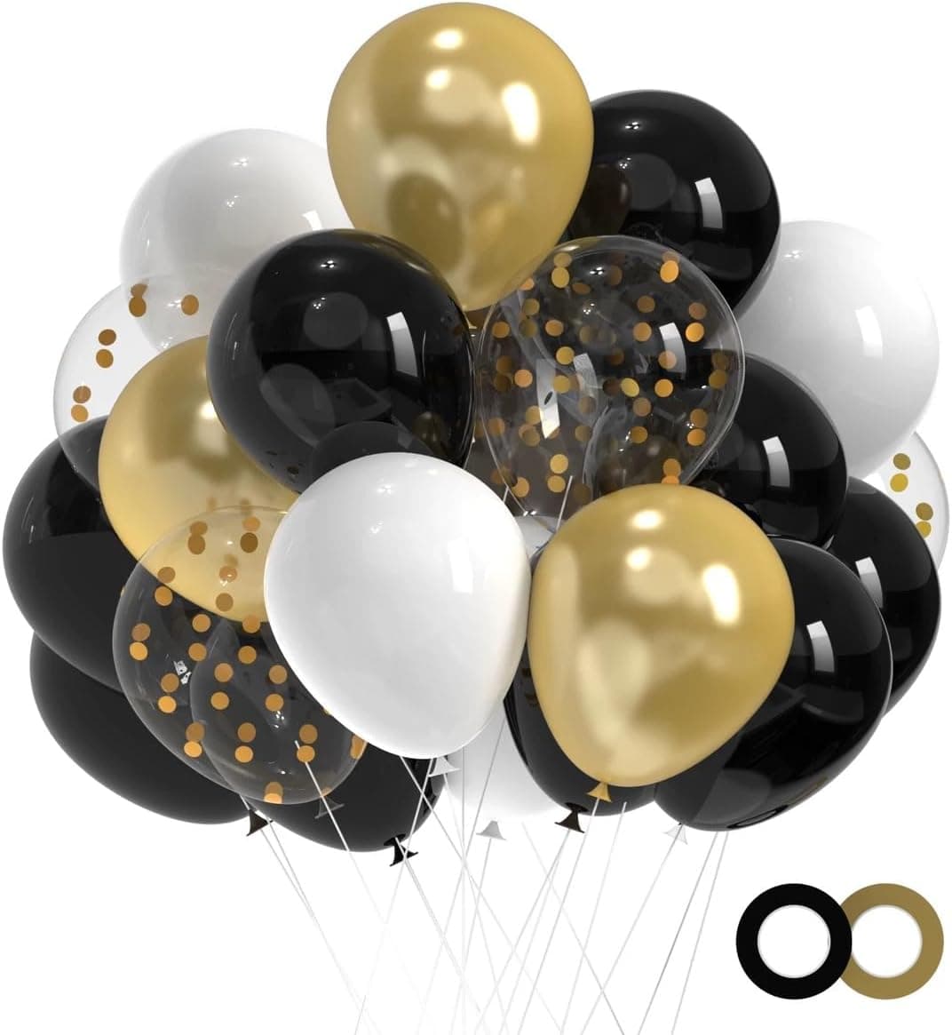 Black and Gold Balloons,50pcs 12 Inch Black White Gold Confetti Balloons Set,Black Gold Latex Balloons for Graduation Birthday Wedding Anniversary Party Decorations