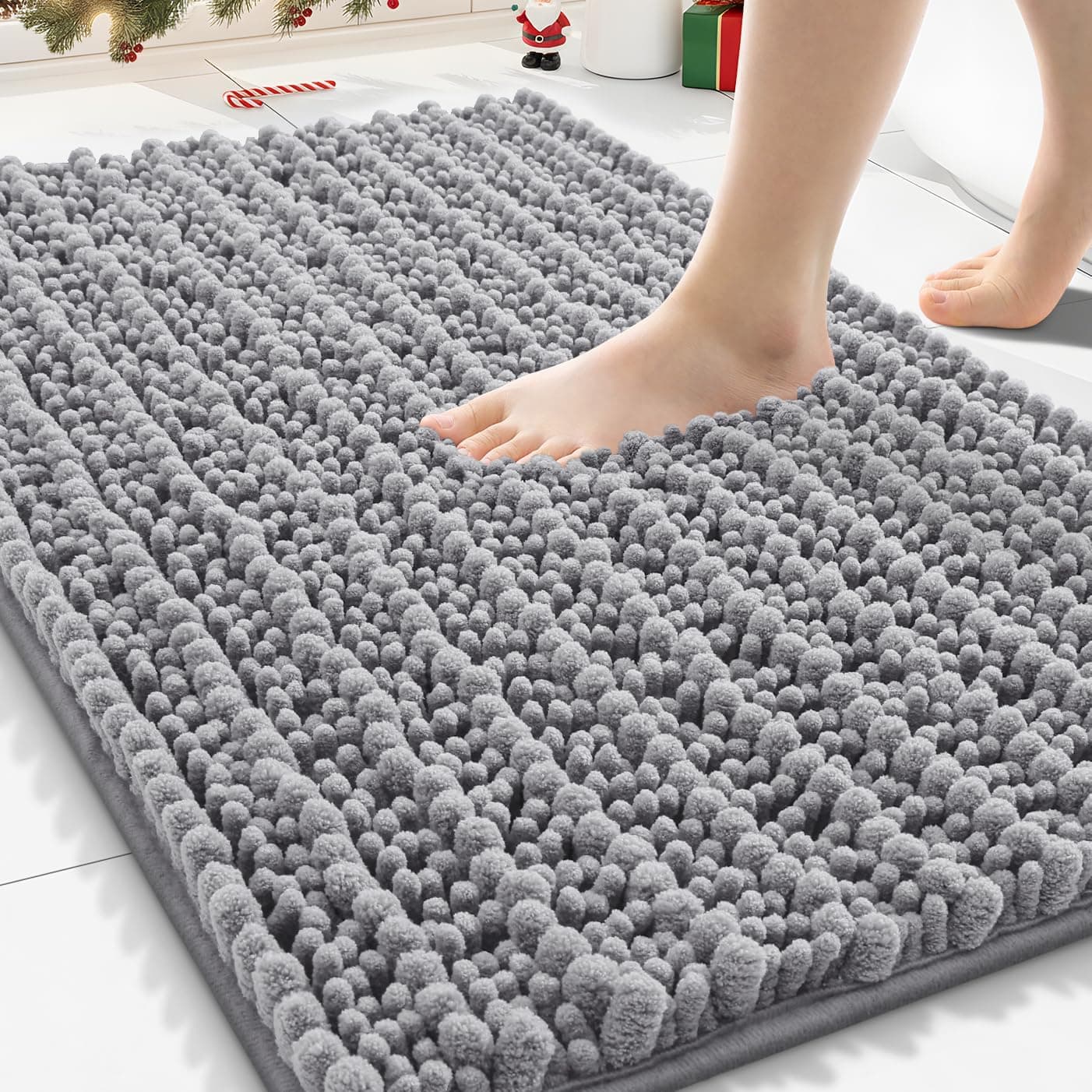 Smiry Bathroom Rugs Mat 30x20, Extra Soft Absorbent Chenille Bath Rugs, Non Slip Rubber Backing Machine Washable Quick Dry Bath Mats for Bathroom Floor, Tub, Shower, Home Decor Accessories, Grey